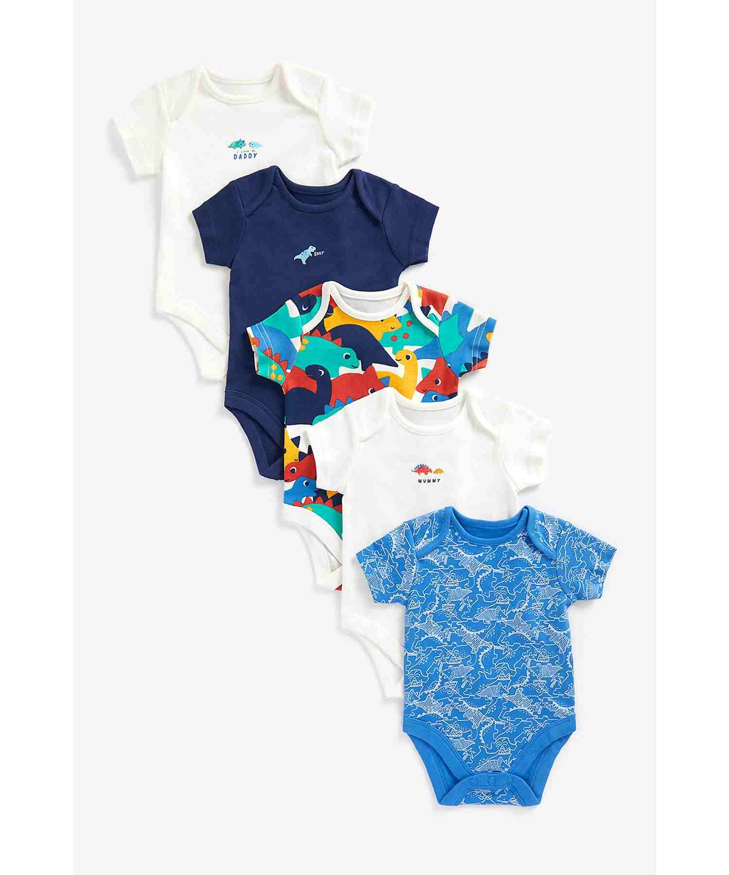 Mothercare Boys 100% Cotton Half Sleeves Bodysuit - Pack of 5 - Blue