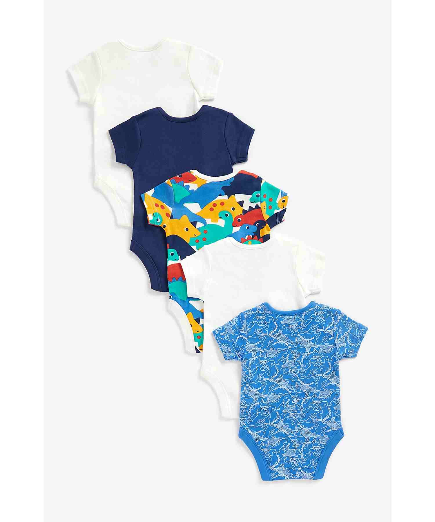 Mothercare Boys 100% Cotton Half Sleeves Bodysuit - Pack of 5 - Blue
