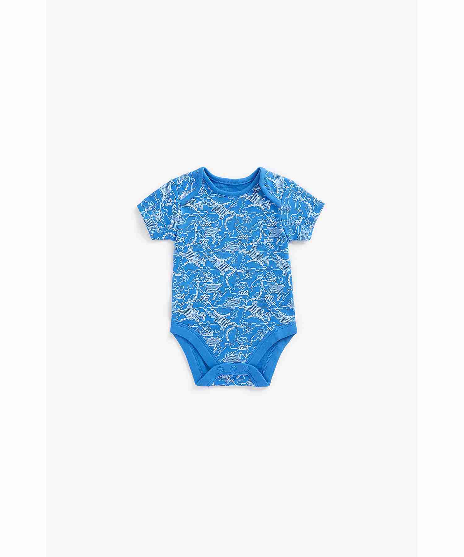 Mothercare Boys 100% Cotton Half Sleeves Bodysuit - Pack of 5 - Blue