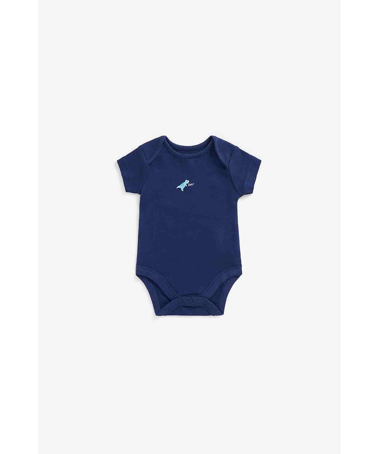 Mothercare Boys 100% Cotton Half Sleeves Bodysuit - Pack of 5 - Blue