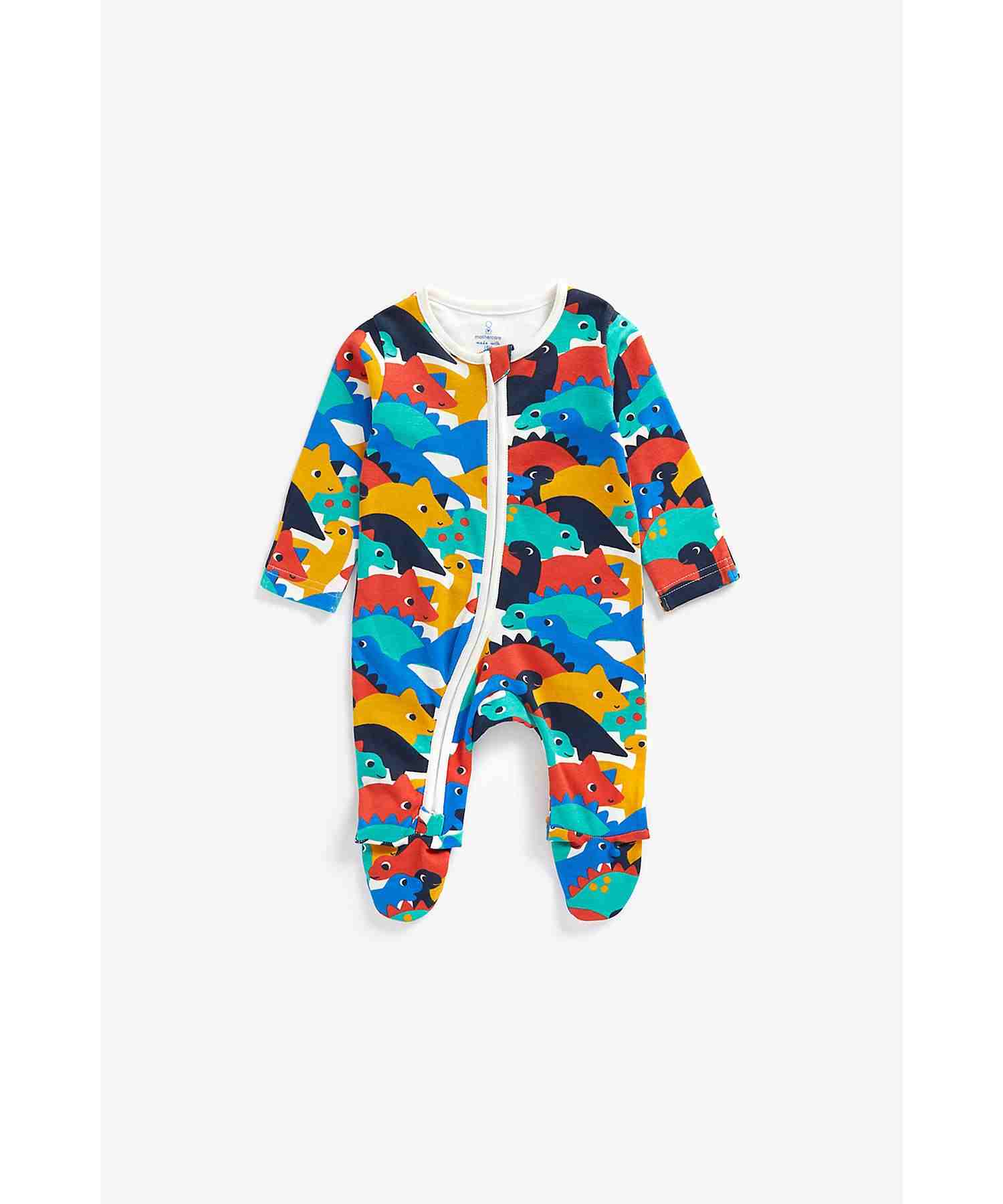 Mothercare Boys 100% Cotton Full Sleeves Sleepsuit - Multicolor
