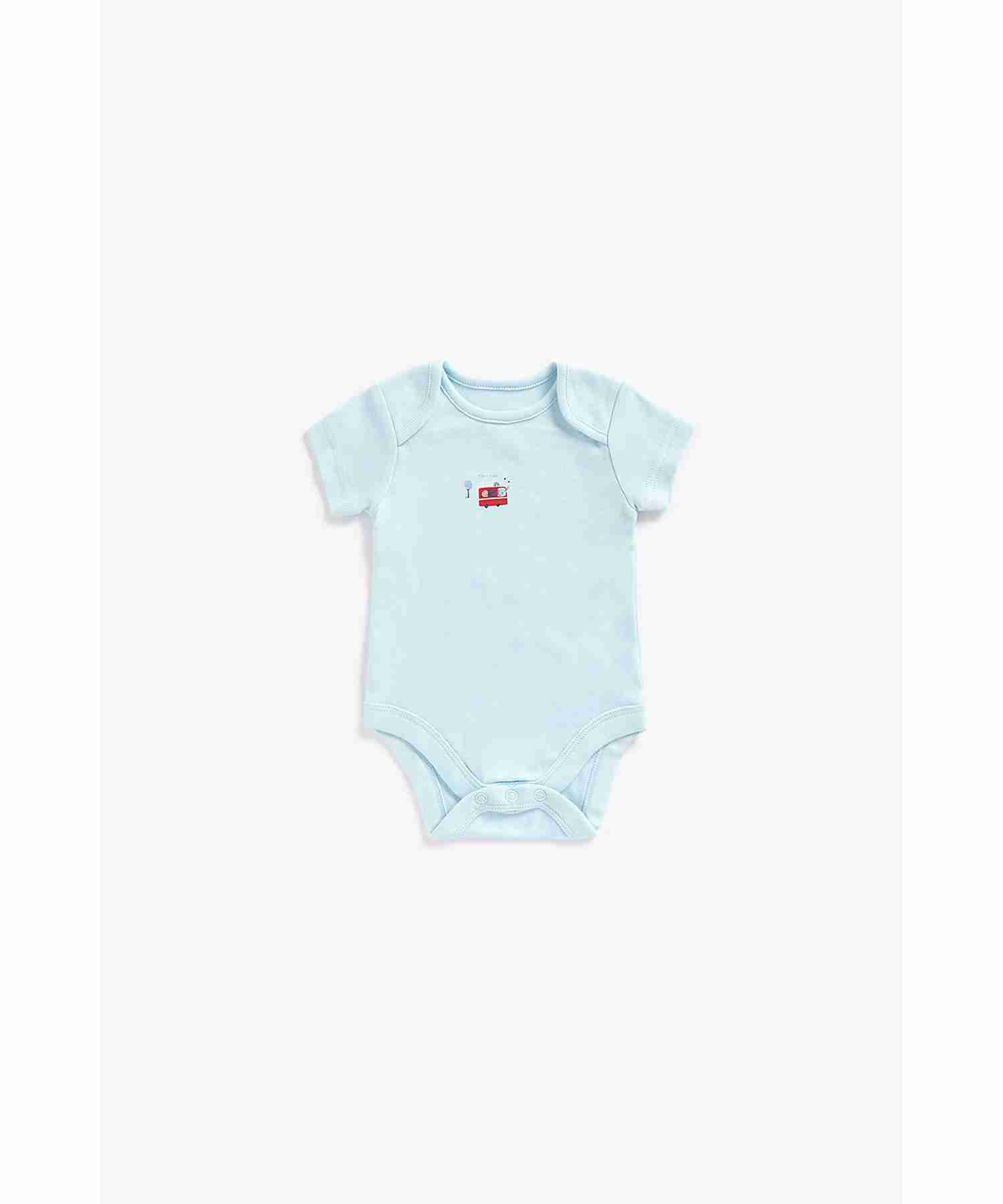 Mothercare Boys 100% Cotton Half Sleeves Bodysuit - Pack of 3 - Blue