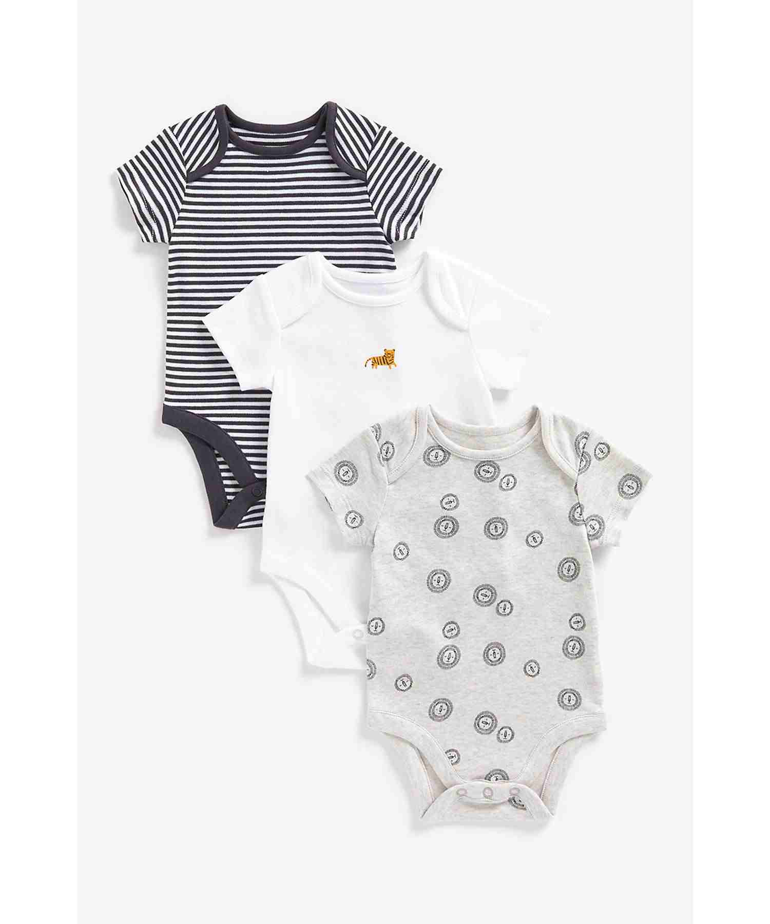 Mothercare Boys 100% Cotton Half Sleeves Bodysuit - Pack of 3 - Multicolor