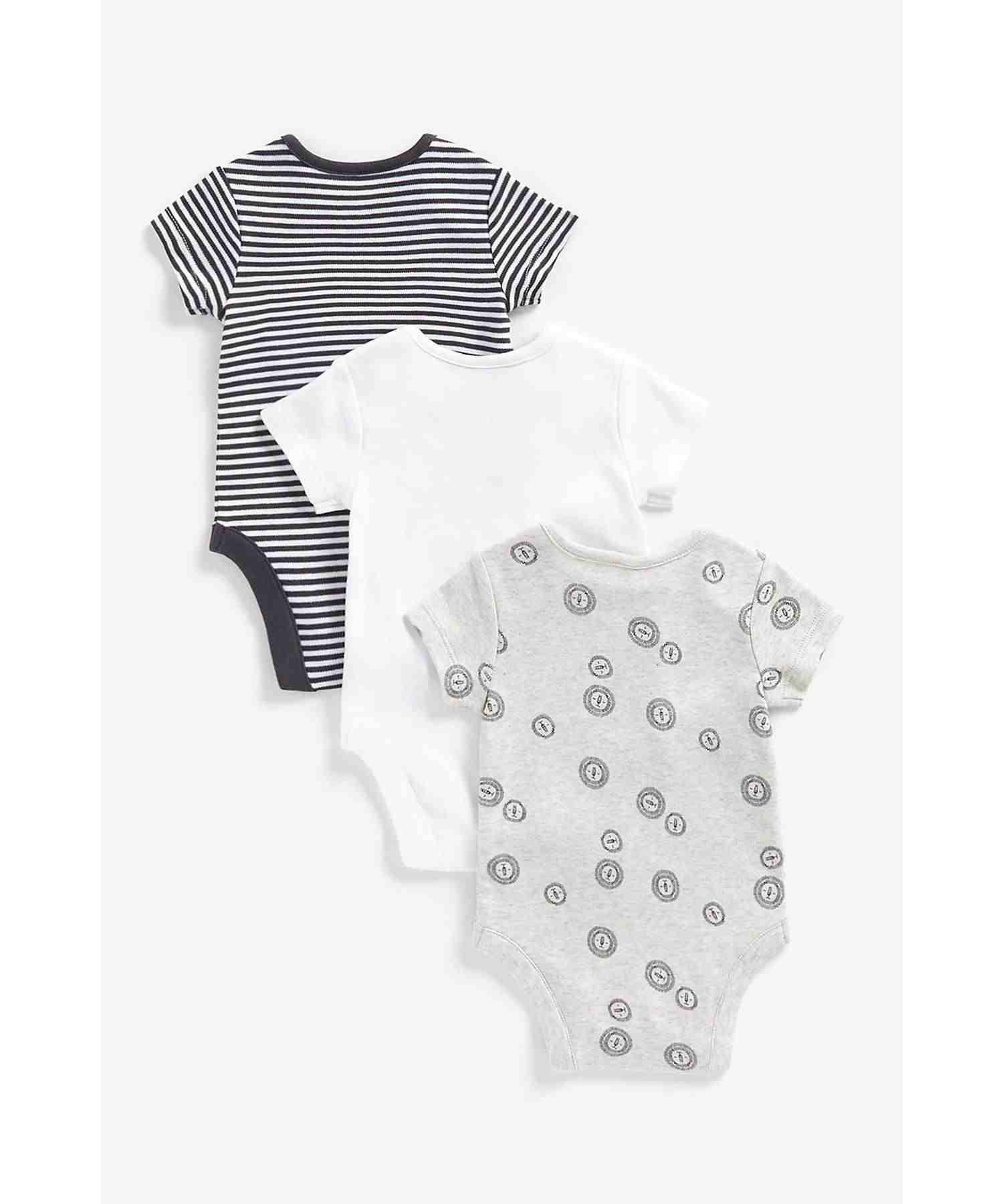 Mothercare Boys 100% Cotton Half Sleeves Bodysuit - Pack of 3 - Multicolor
