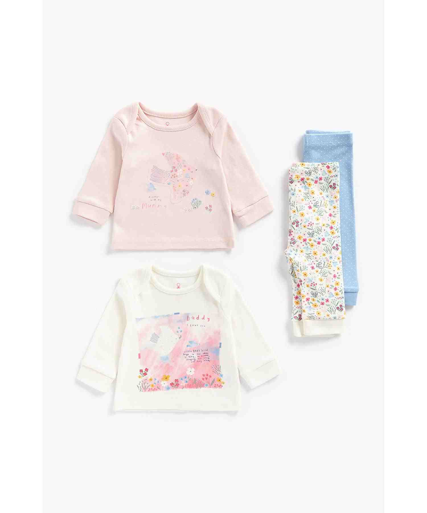 Mothercare Girls Full Sleeves Pyjamas Set - Pack of 2 - Multicolor