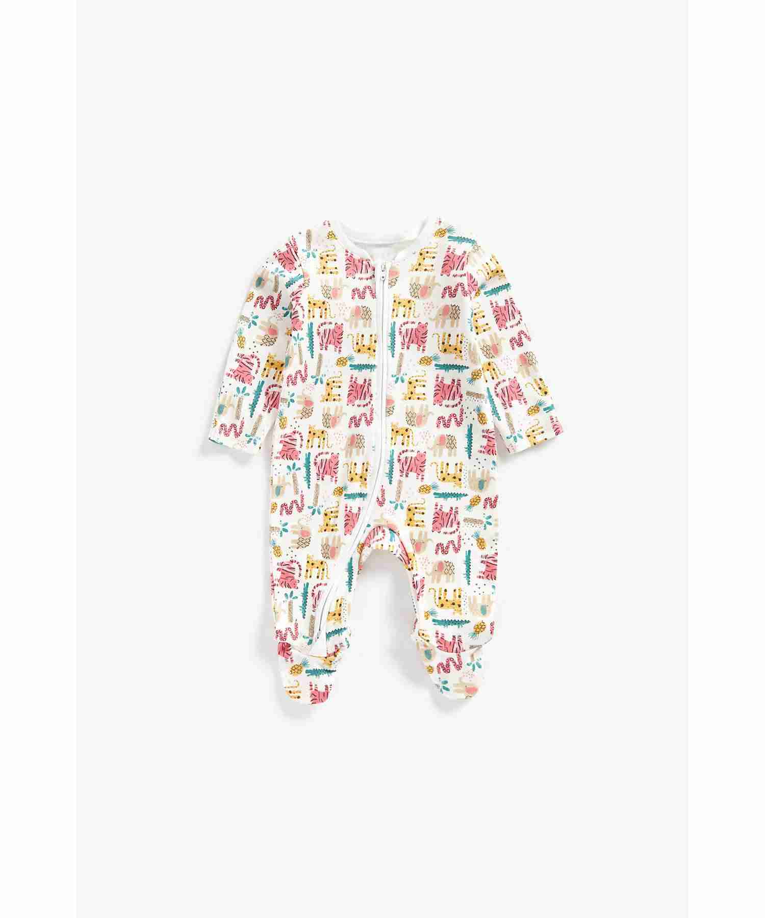 Mothercare Girls 100% Cotton Full Sleeves Sleepsuit - Multi