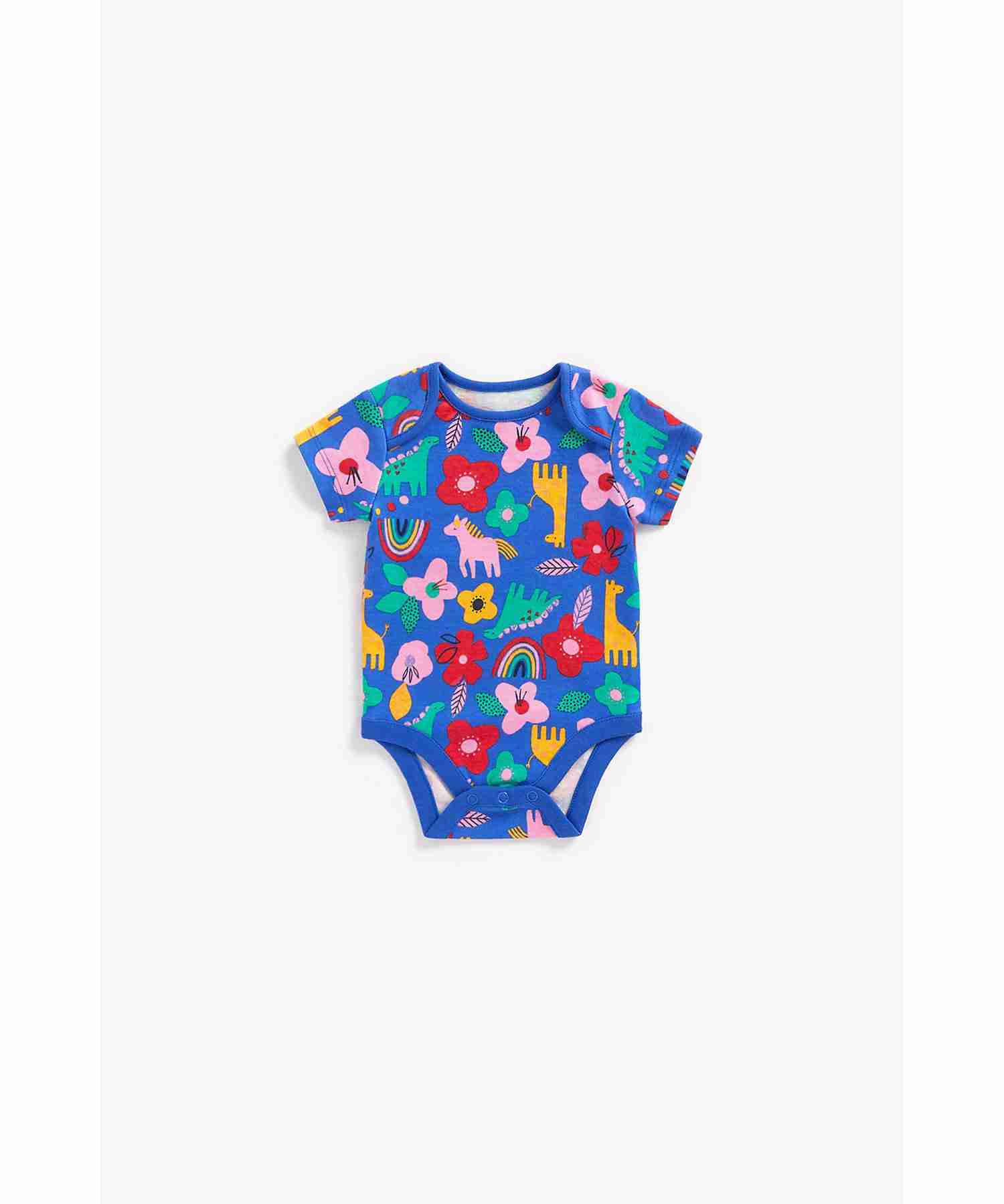 Mothercare Girls 100% Cotton Short Sleeves Bodysuit - Pack of 5 - Multicolor