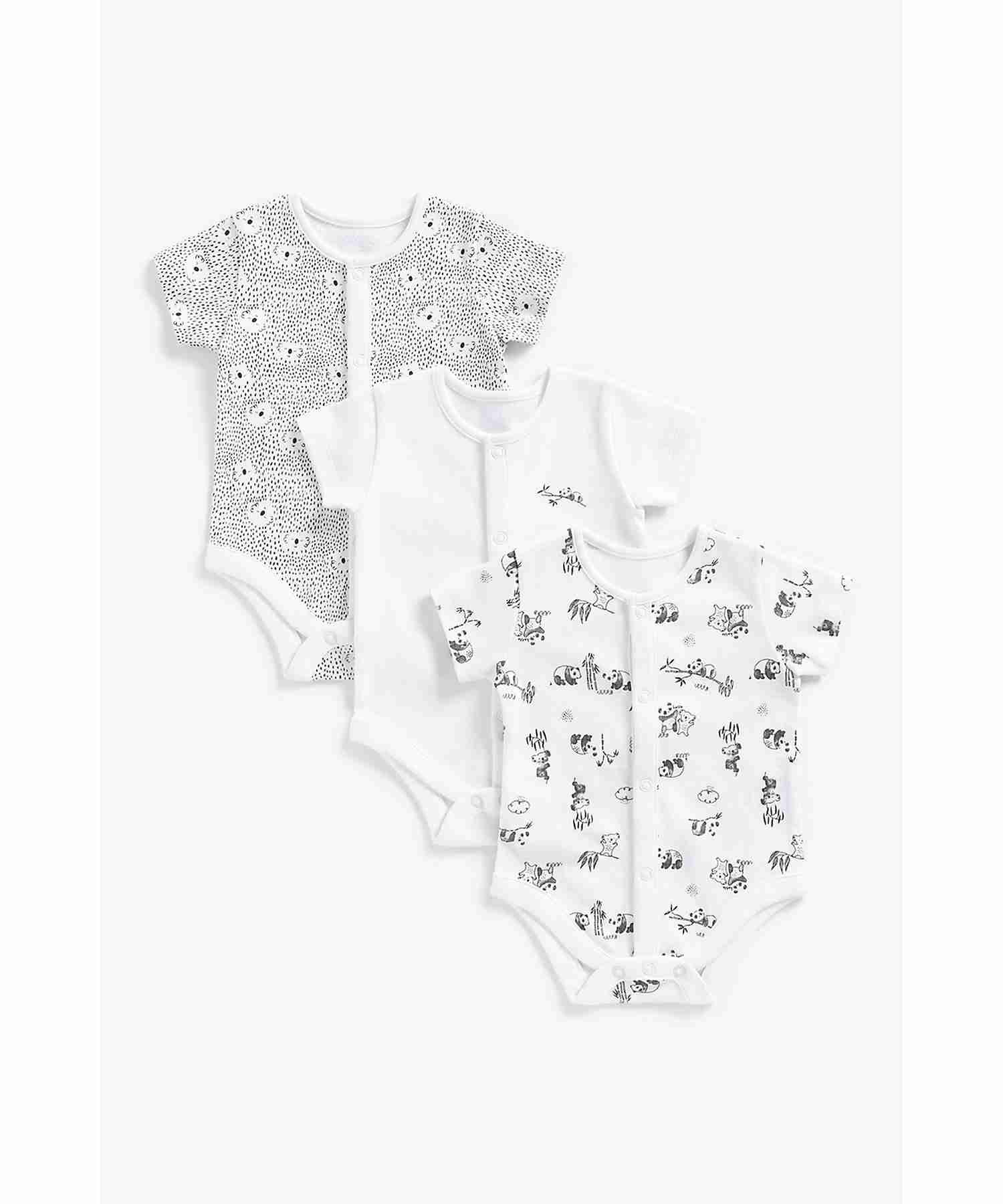 Mothercare Unisex 100% Cotton Spots and Pretty Prints Bodysuit - Pack of 3 - White