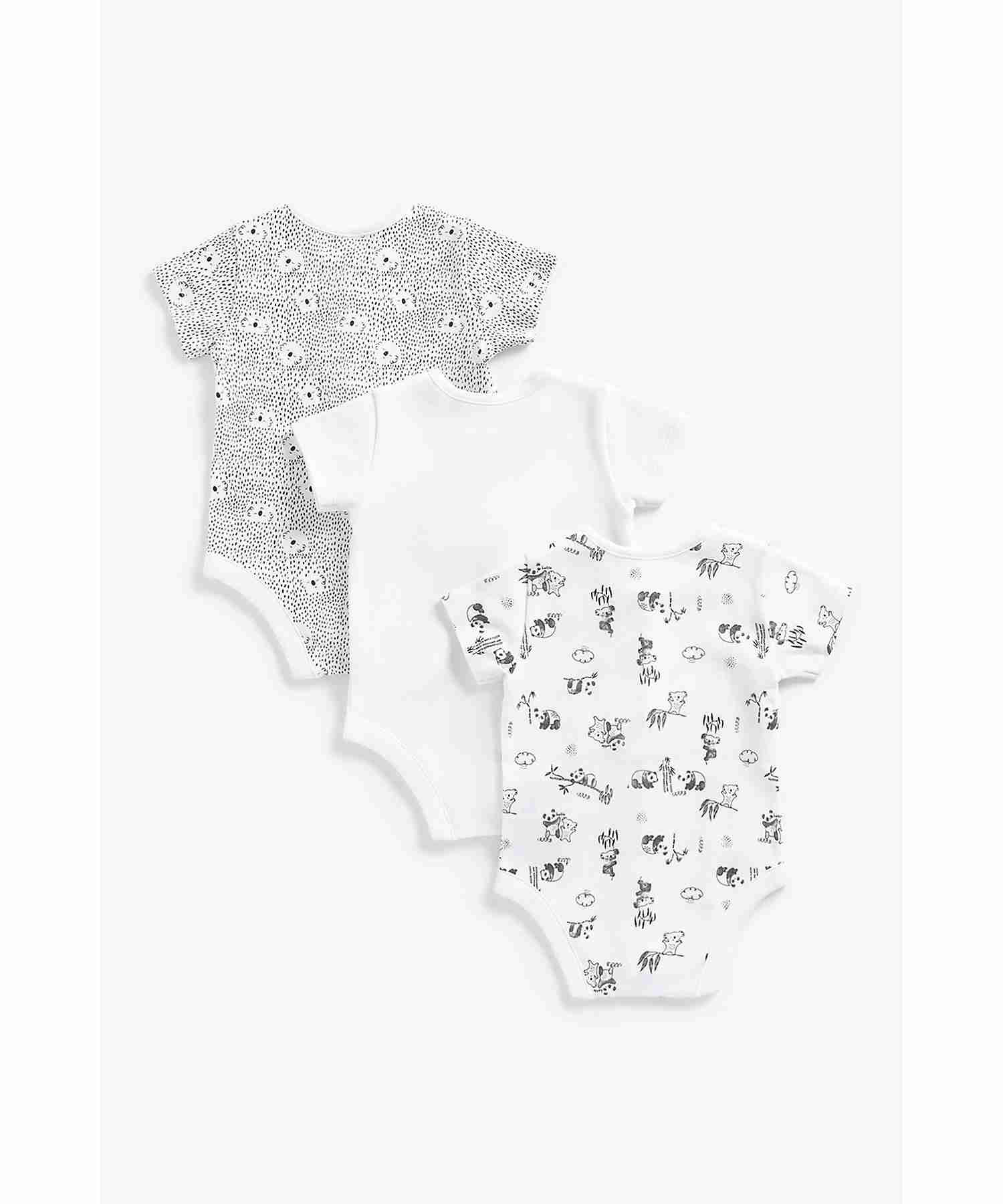 Mothercare Unisex 100% Cotton Spots and Pretty Prints Bodysuit - Pack of 3 - White