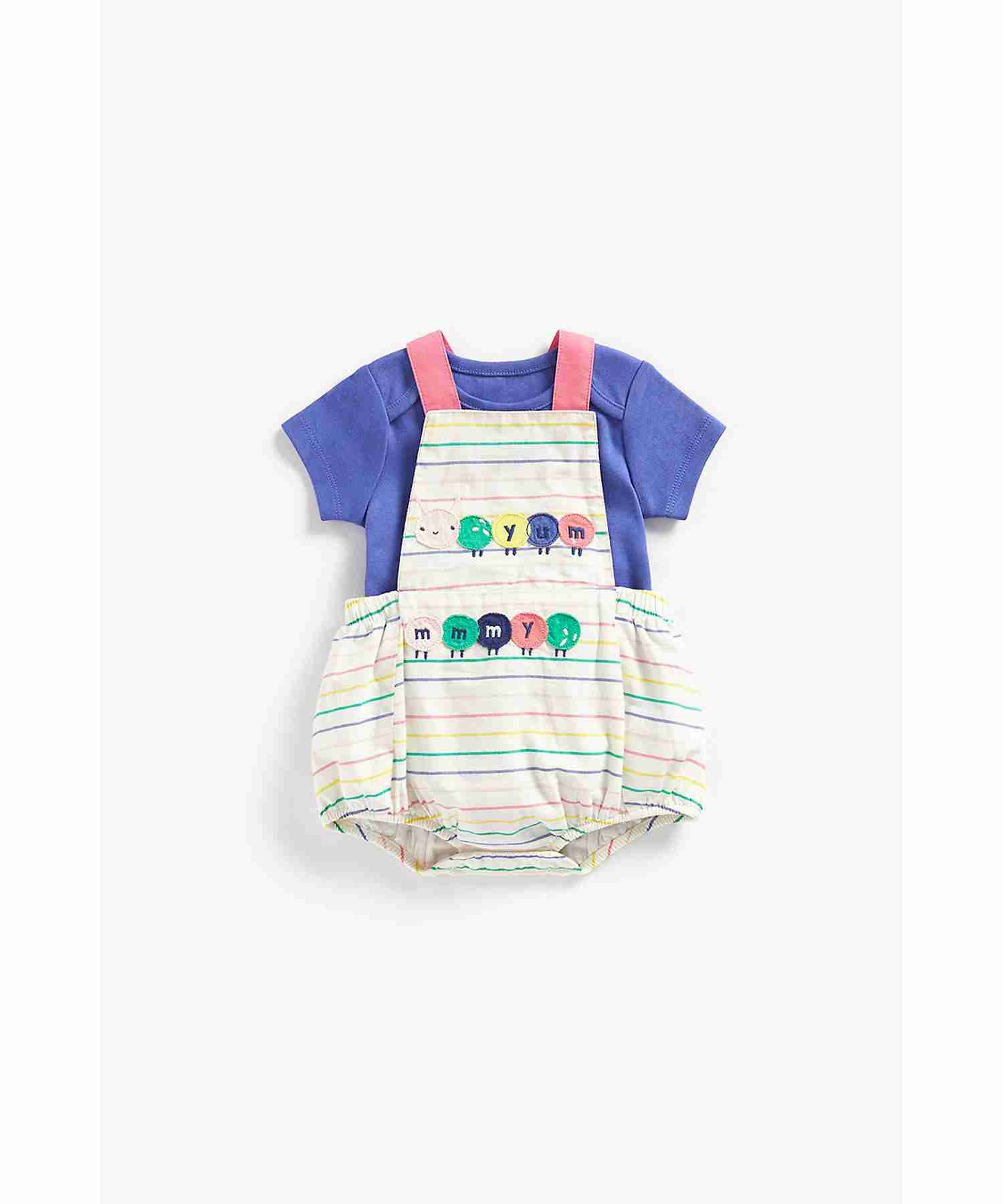 Mothercare Girls Half Sleeves Dungaree Set - Multicolor