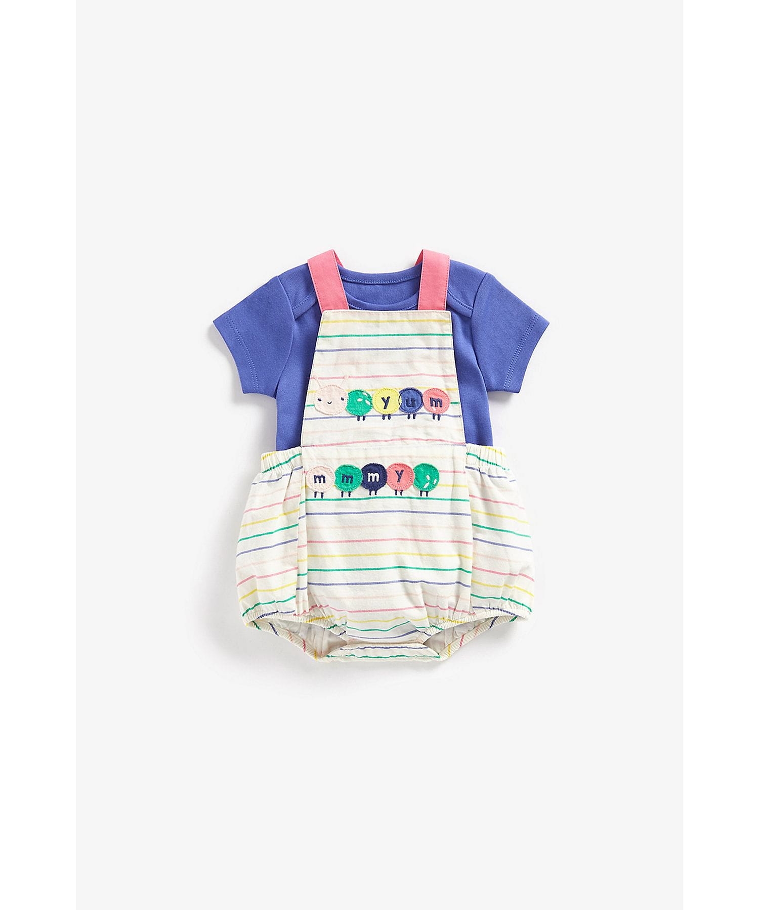 Mothercare | Girls Half Sleeves Dungaree Onesies Set Striped-Multicolor 0