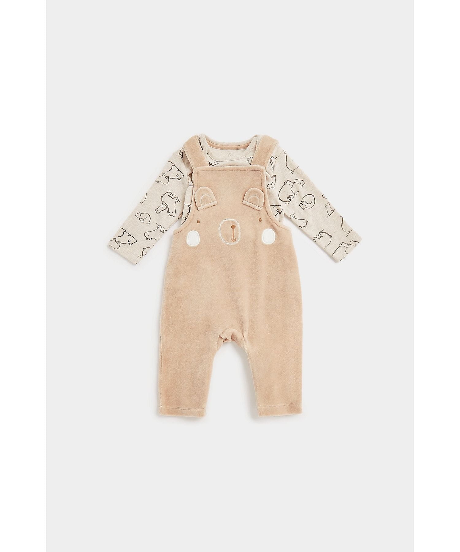 Mothercare | Unisex Full Sleeves Dungarees 3D Bear Design-Brown 0