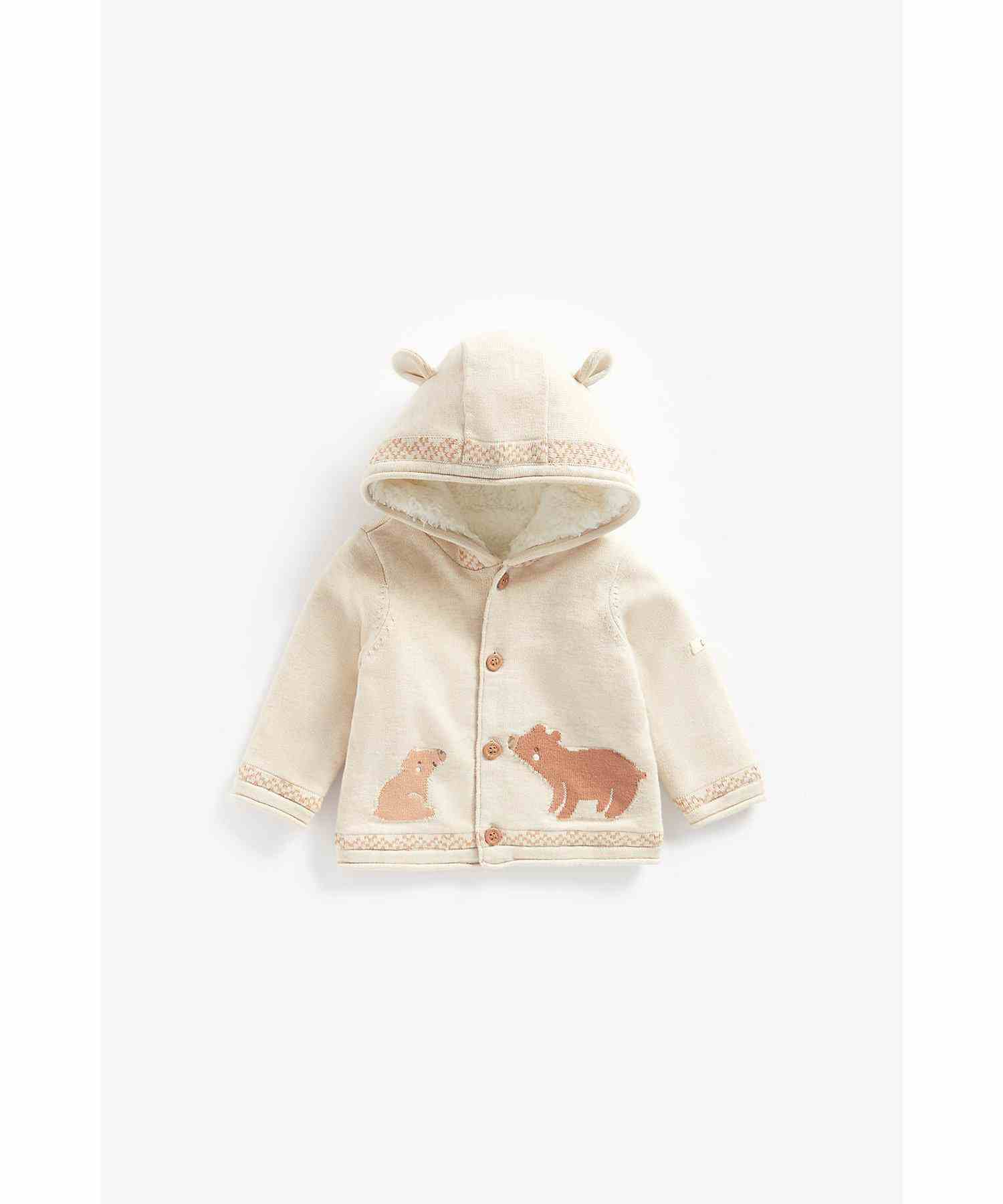 Mothercare Unisex 100% Cotton Borg Lined Cardigan- Brown