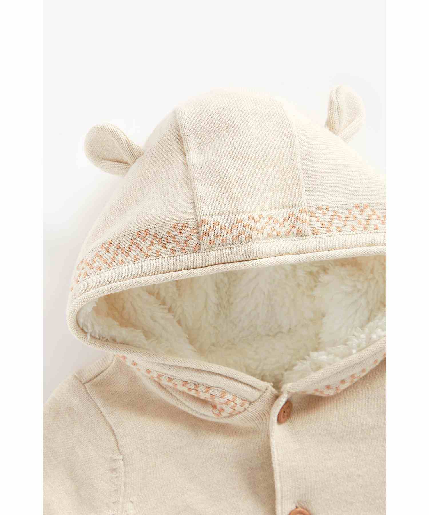 Mothercare Unisex 100% Cotton Borg Lined Cardigan- Brown