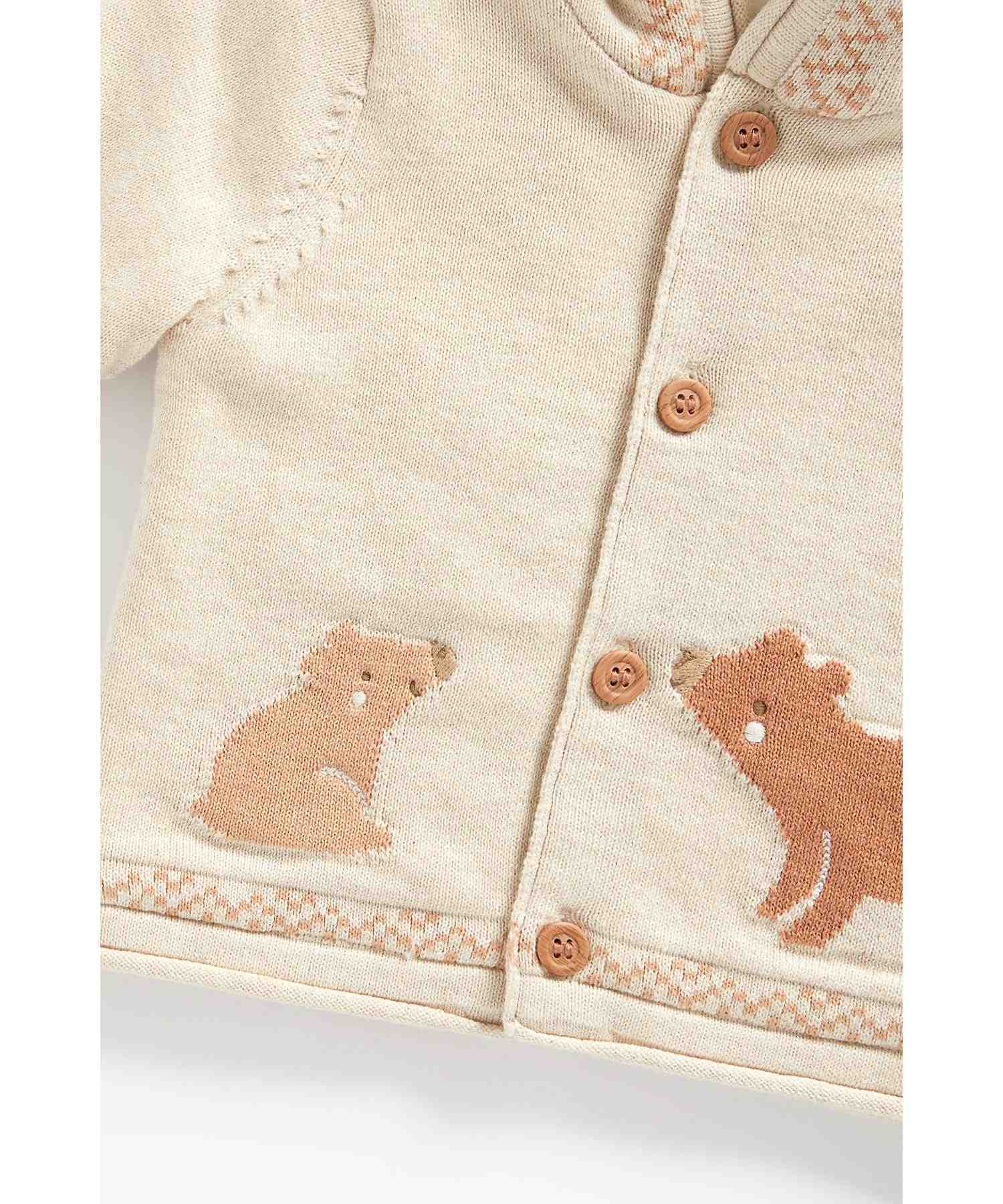 Mothercare Unisex 100% Cotton Borg Lined Cardigan- Brown