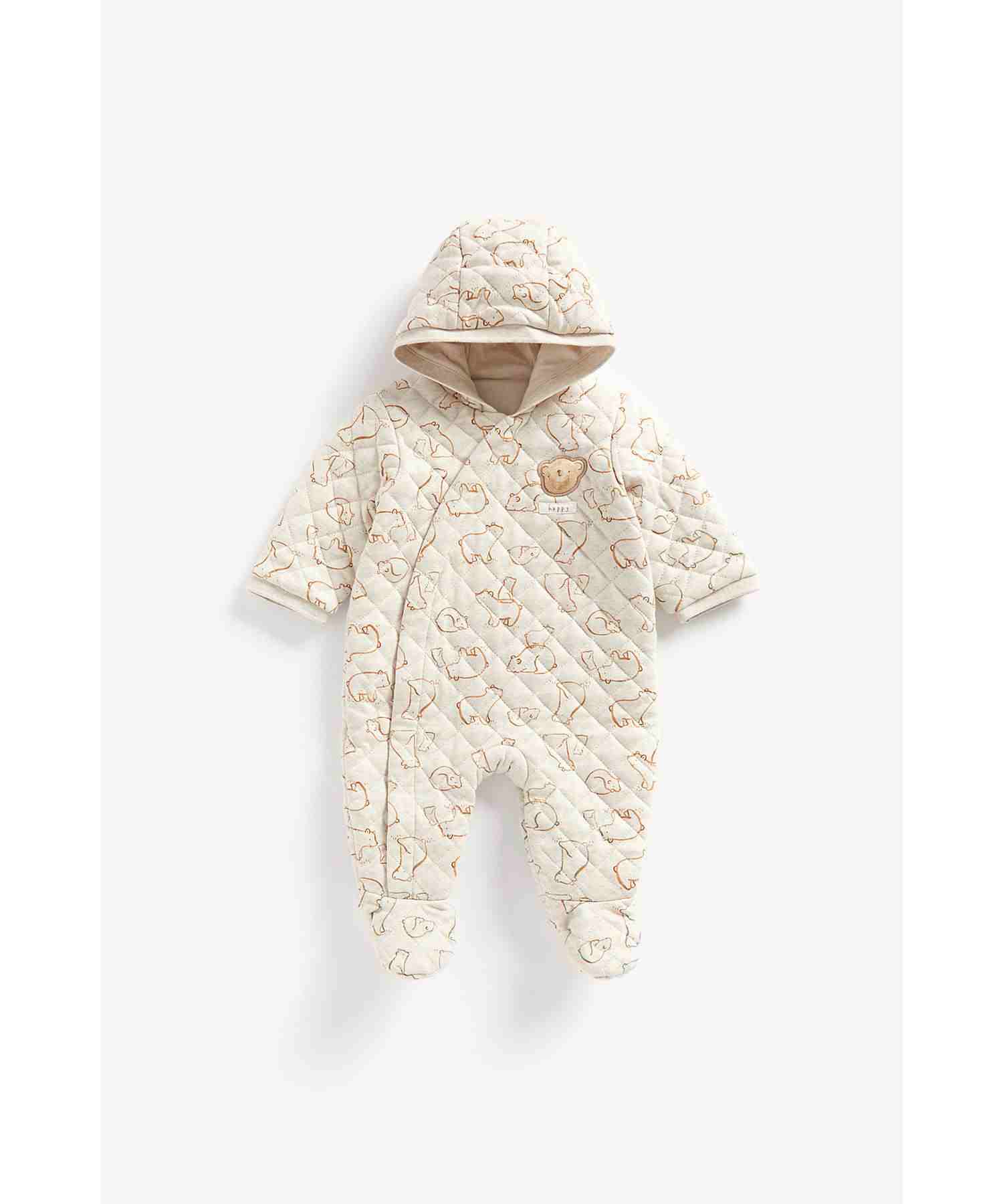 Mothercare Unisex 100% Cotton Wadded and Jersey - Lined Snowsuit - Beige