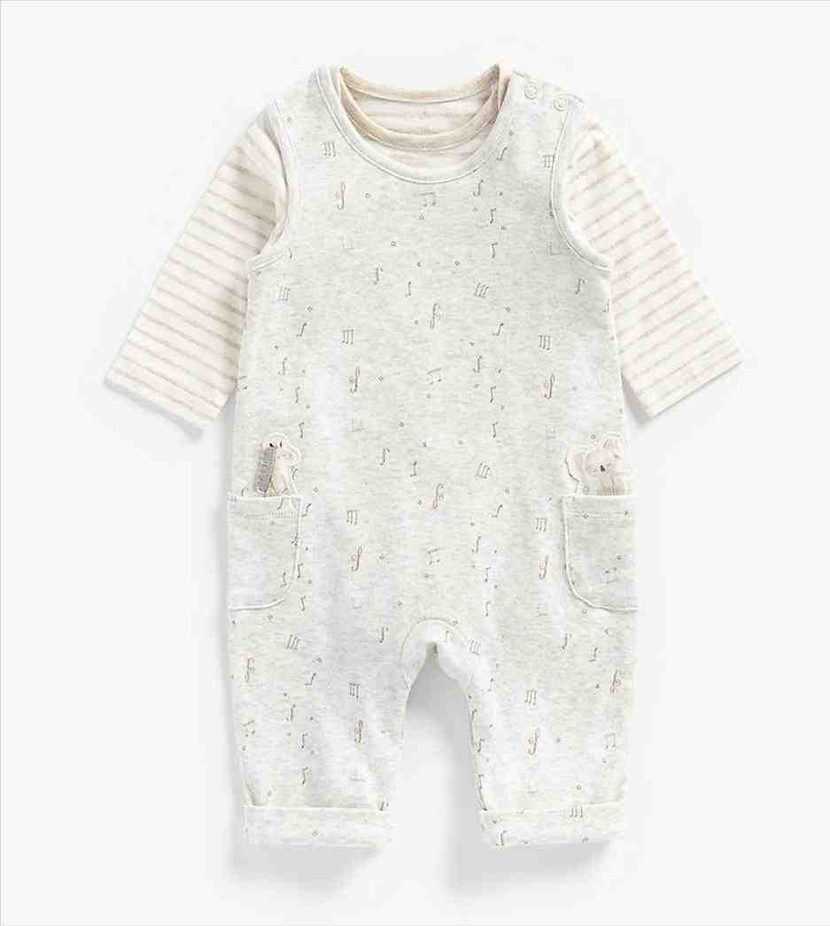 Mothercare Unisex Printed Dungaree- Grey