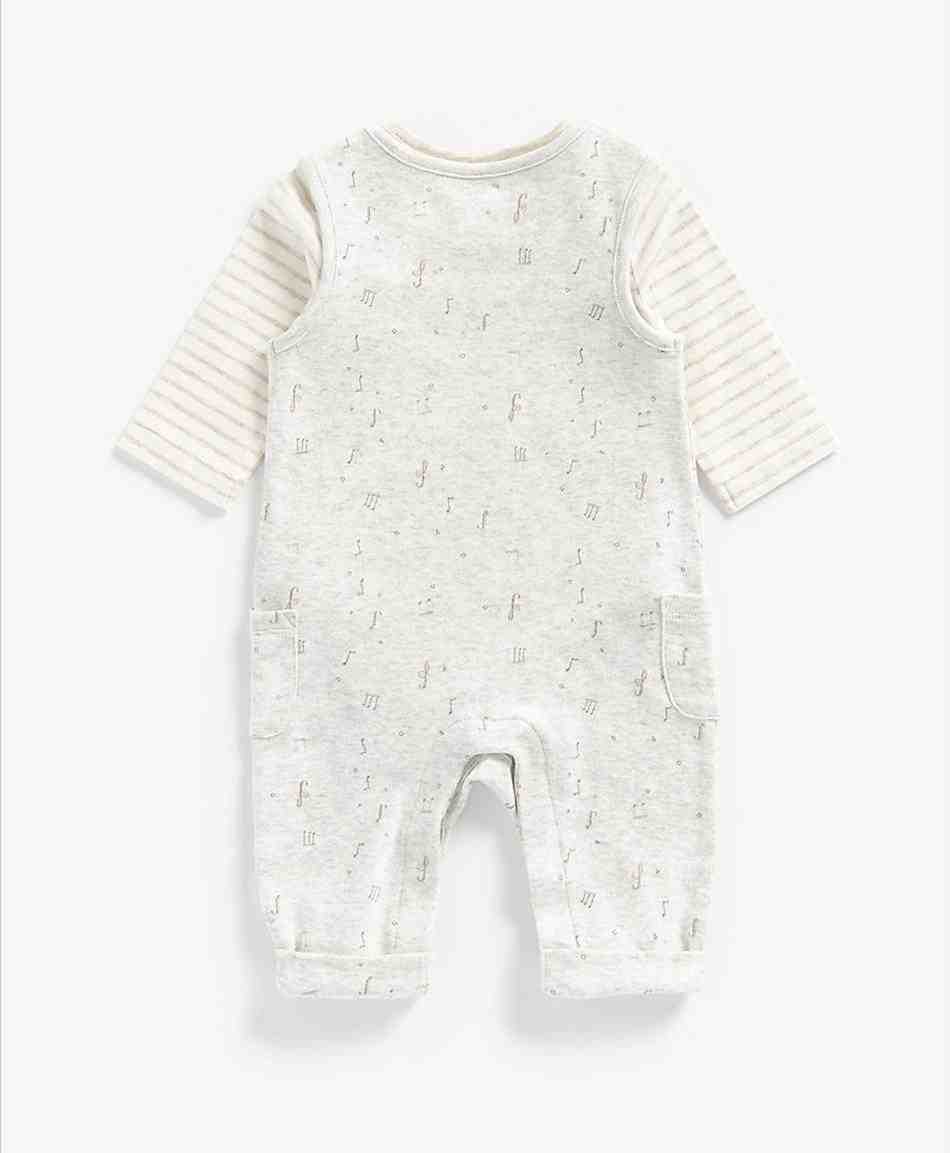 Mothercare Unisex Printed Dungaree- Grey