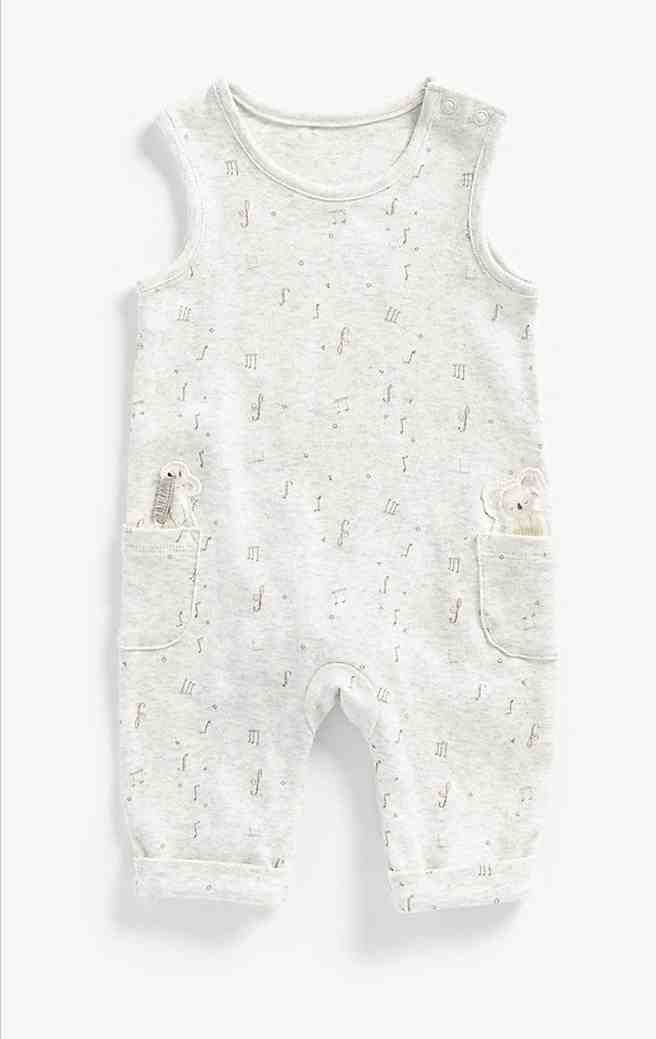 Mothercare Unisex Printed Dungaree- Grey