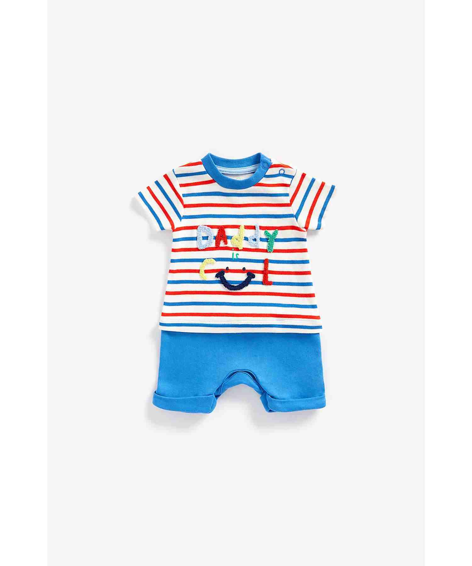Mothercare Boys 100% Cotton Half Sleeves Romper - Blue