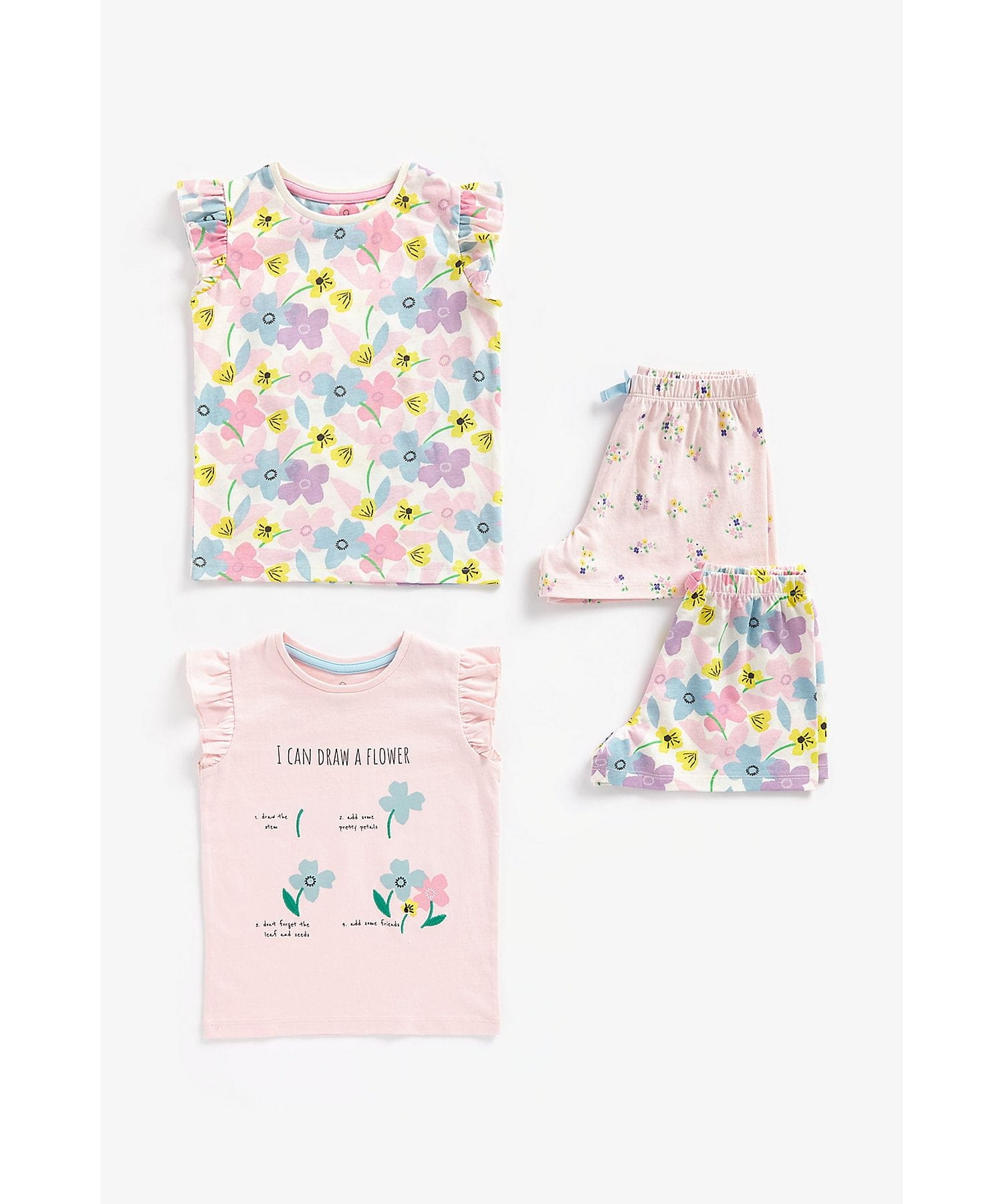 Mothercare | Girls Short Sleeves Shorts Set Floral Printed -Pack of 2-Multicolor 0