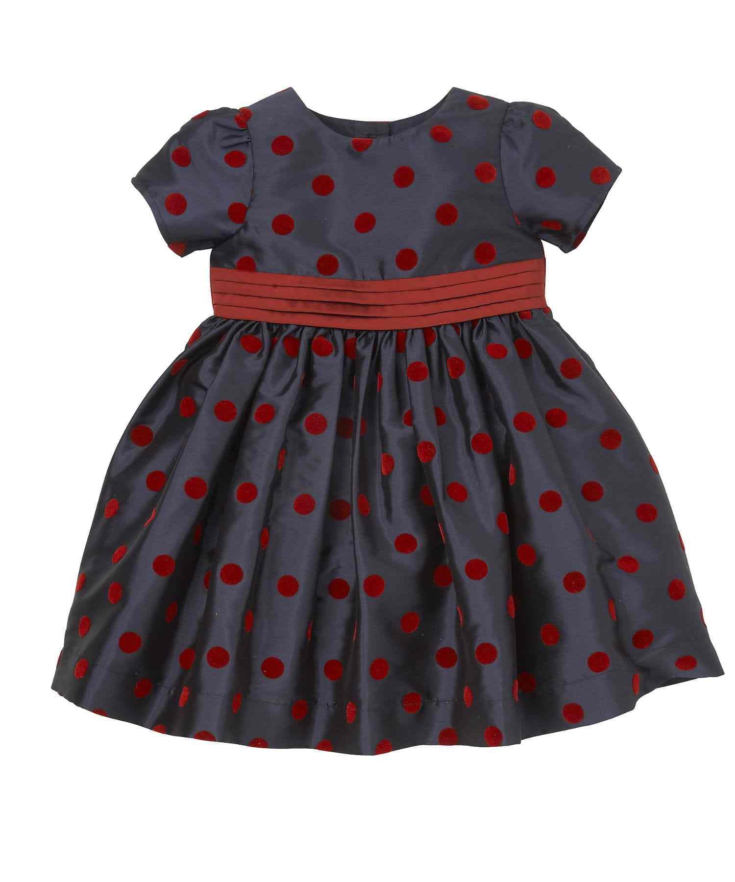 Girls Half Sleeves Party Dress Polka Dot Print - Navy
