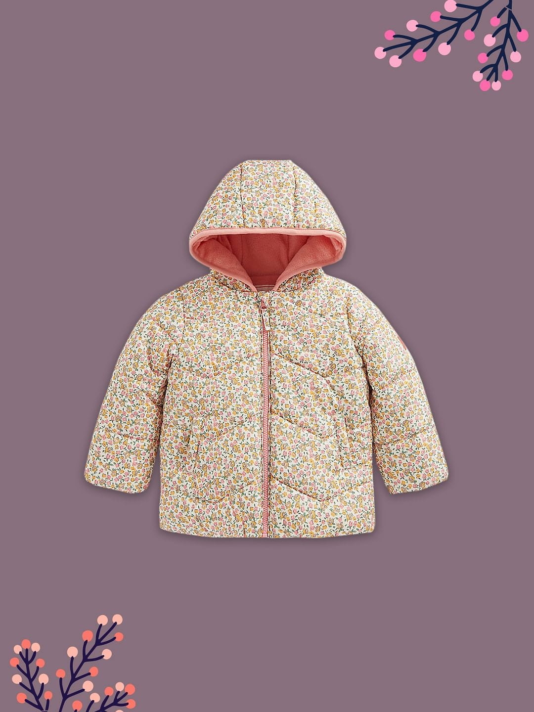 Mothercare | Girls Full Sleeves Jackets Padded Aop-Multicolor 0