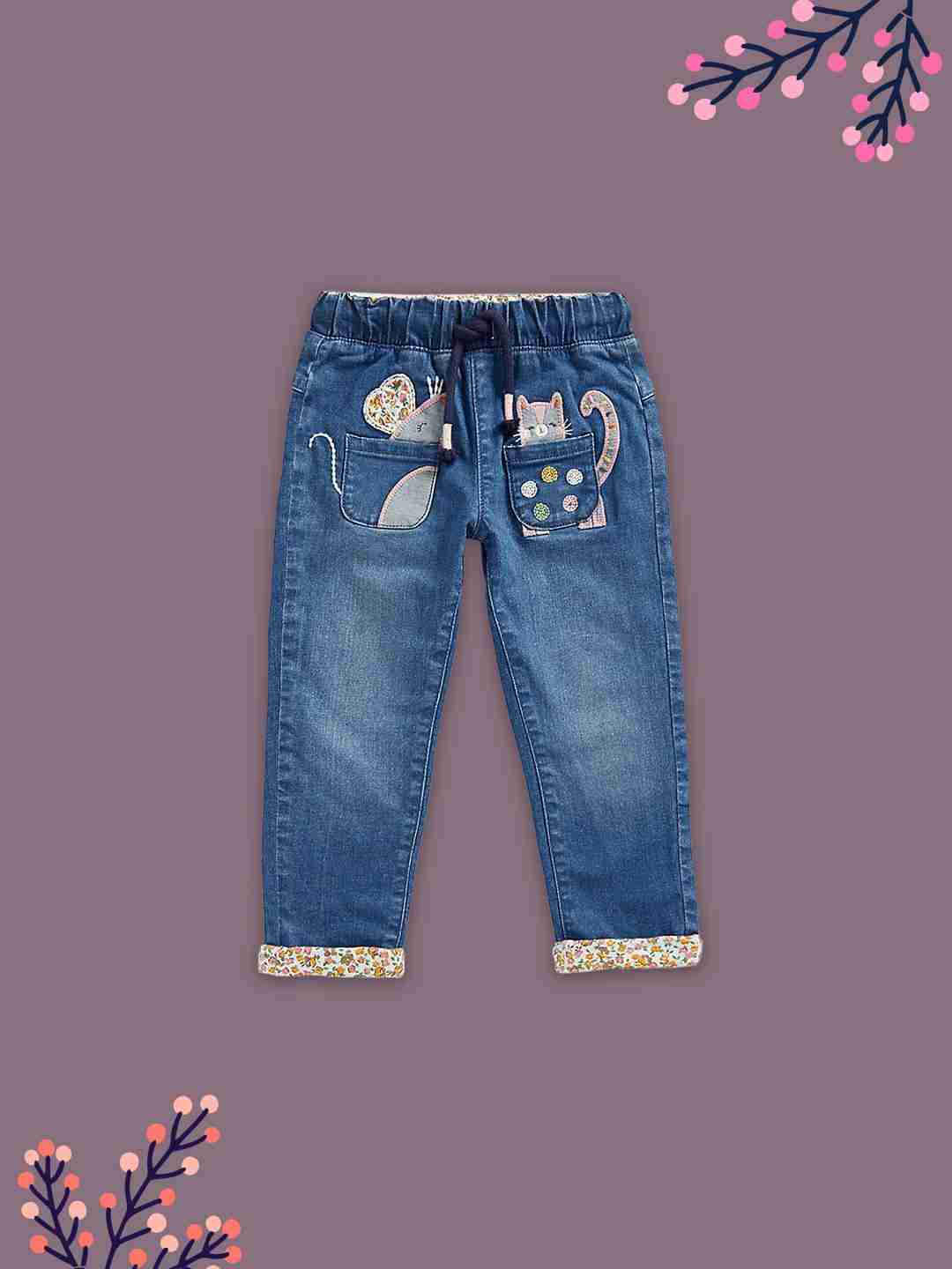 Mothercare Girls 100% Cotton Embroidered Jeans - Blue