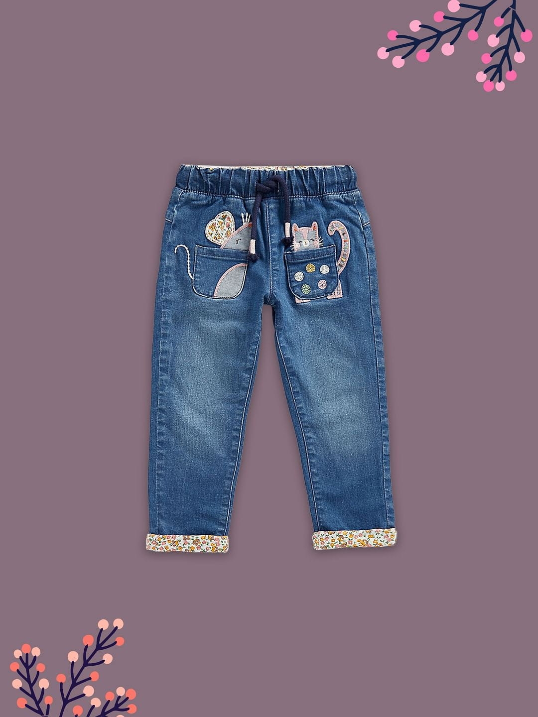 Mothercare | Girls Jeans Cat Design-Pack of 1-Denim 0