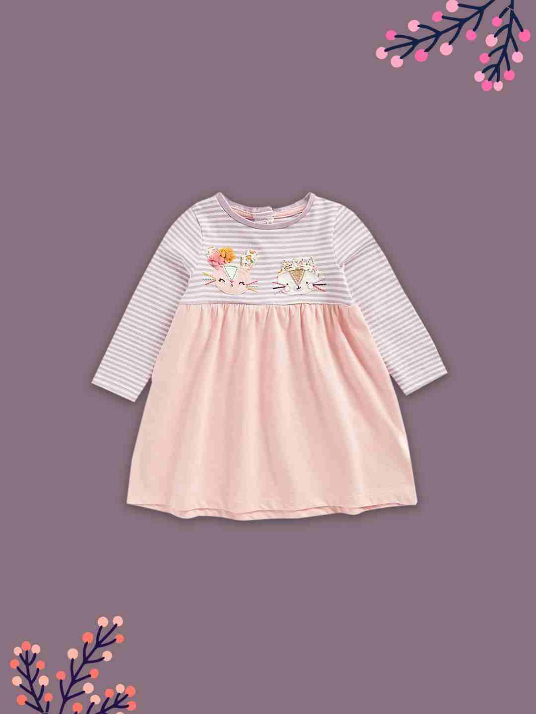 Mothercare Girls 100% Cotton Popper Fastening Dress - Multicolor
