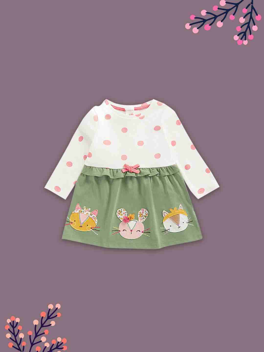 Mothercare Girls 100% Cotton Popper Fastening Dress - Multicolor