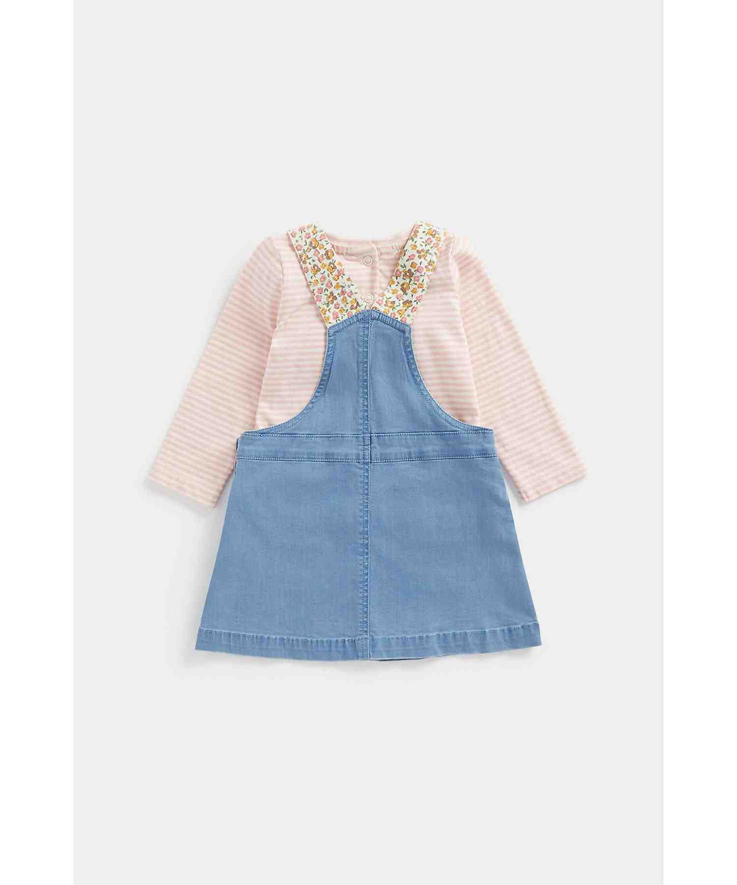 Mothercare Girls Long - Sleeved Striped Tee Dungaree and T-Shirt Set - Multicolor