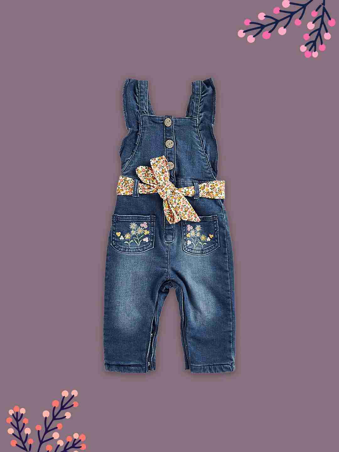 Mothercare Girls Fleece Lined Dungaree- Blue