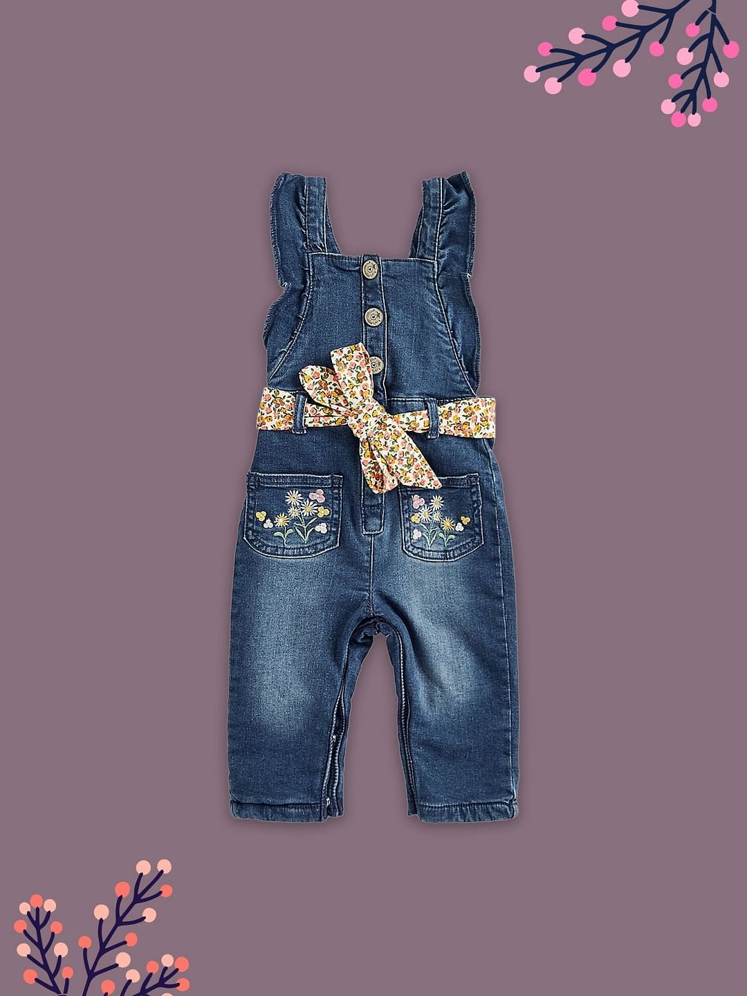 Mothercare | Girls Half Sleeves Dungarees-Blue 0