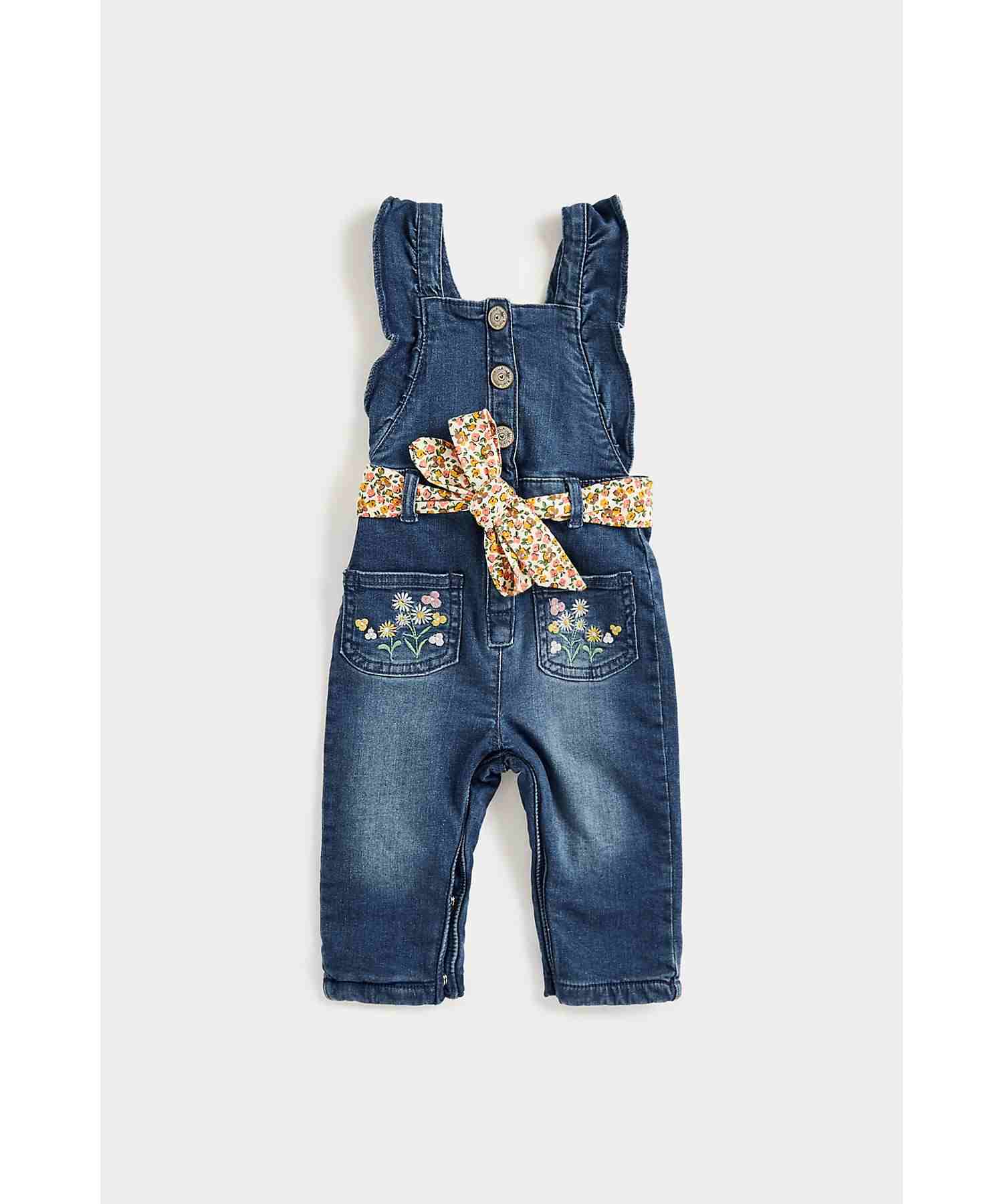 Mothercare Girls Fleece Lined Dungaree- Blue