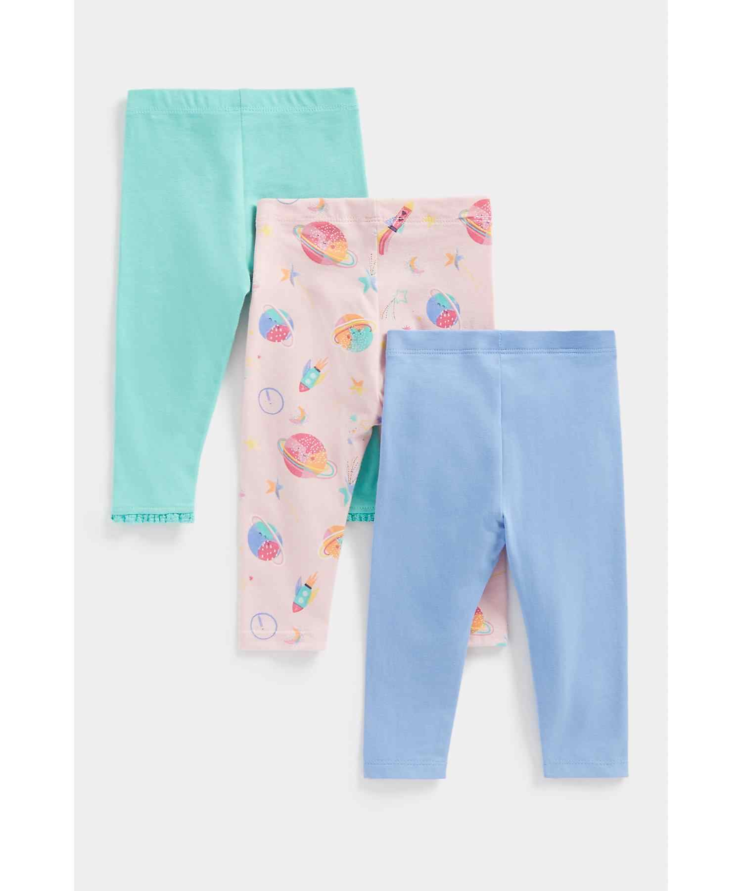 Mothercare Girls Wide Waistband Leggings - Pack of 3 - Multicolor