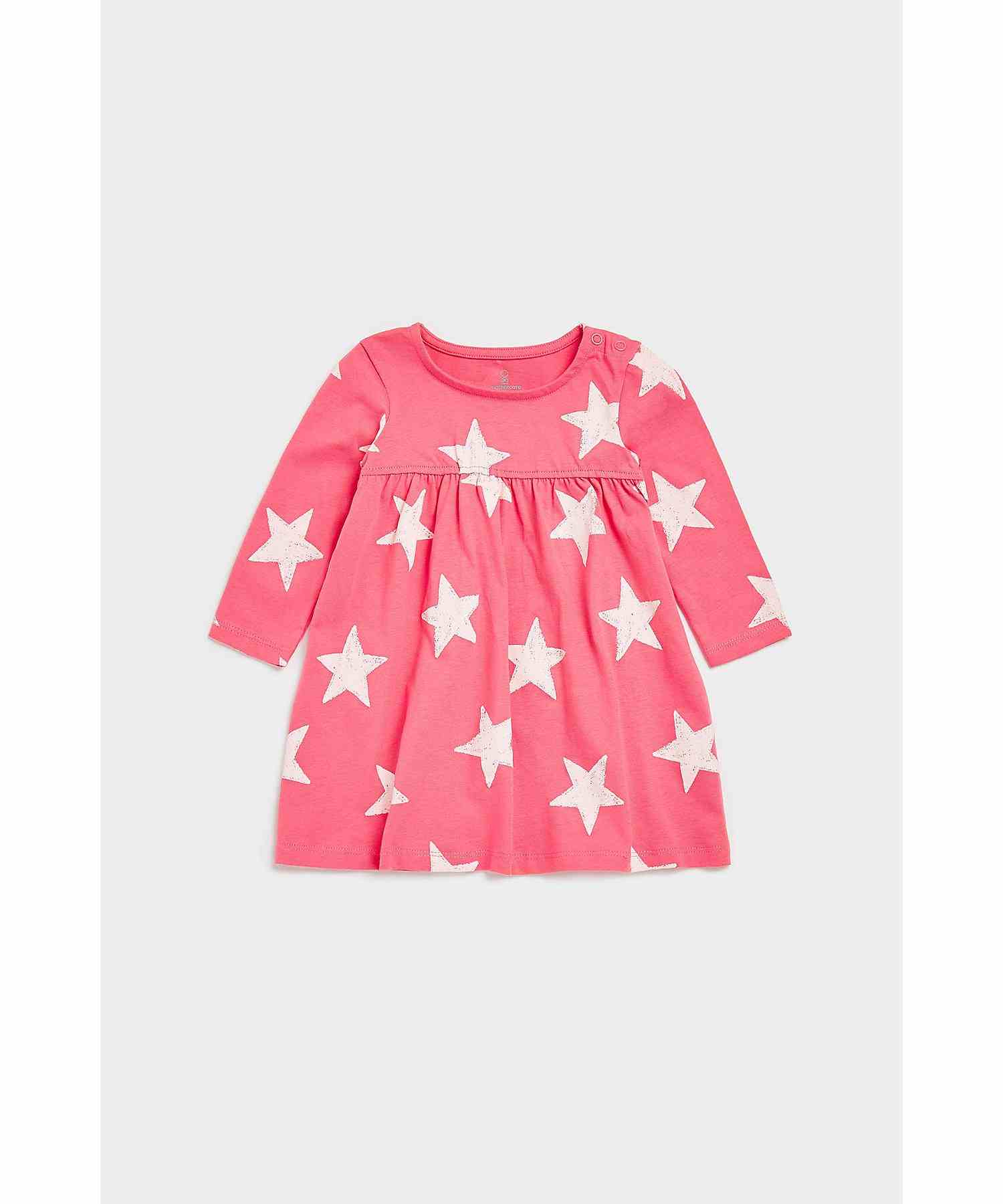 Mothercare Girls 100% Cotton Stars Dress - Pink
