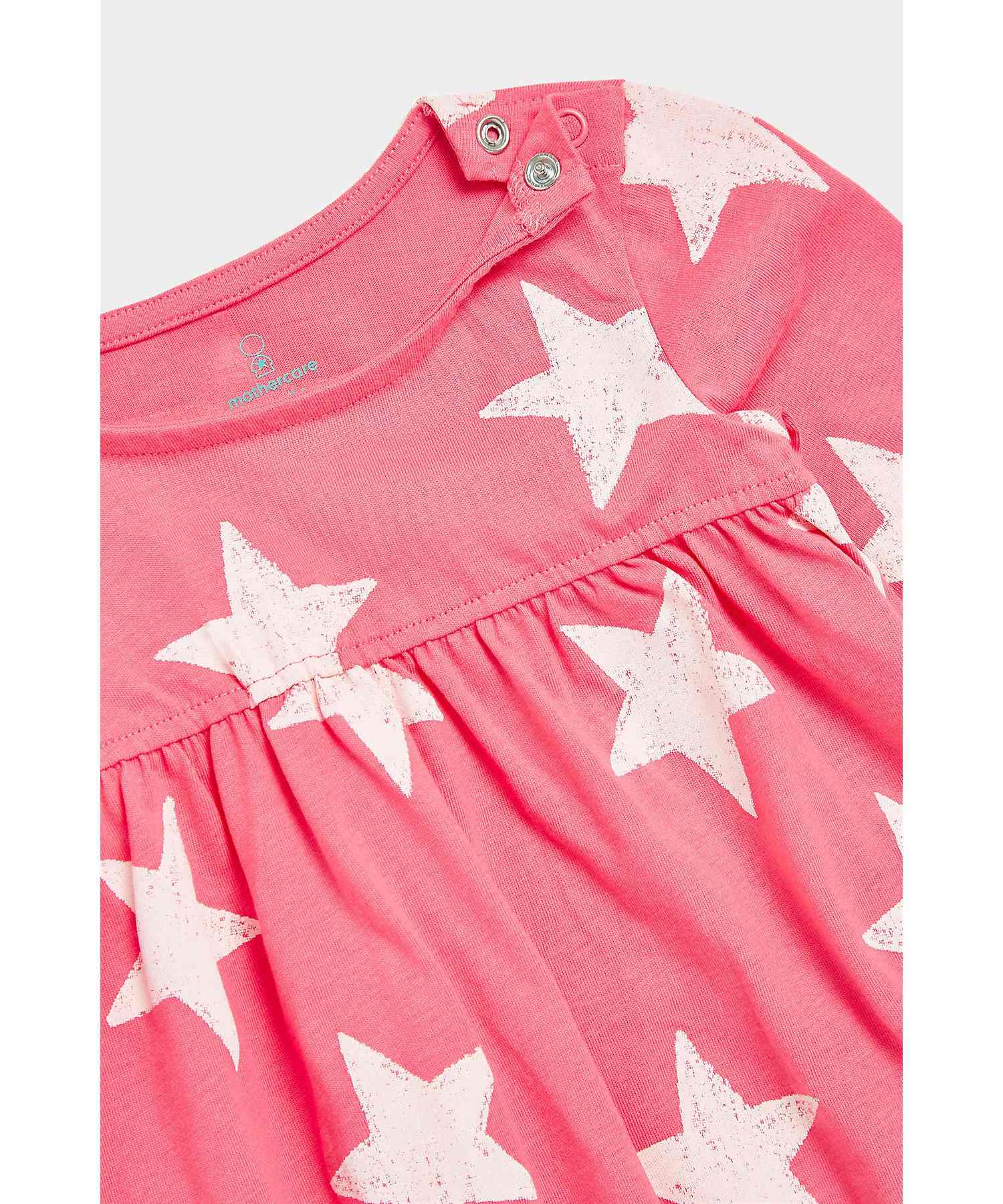 Mothercare Girls 100% Cotton Stars Dress - Pink