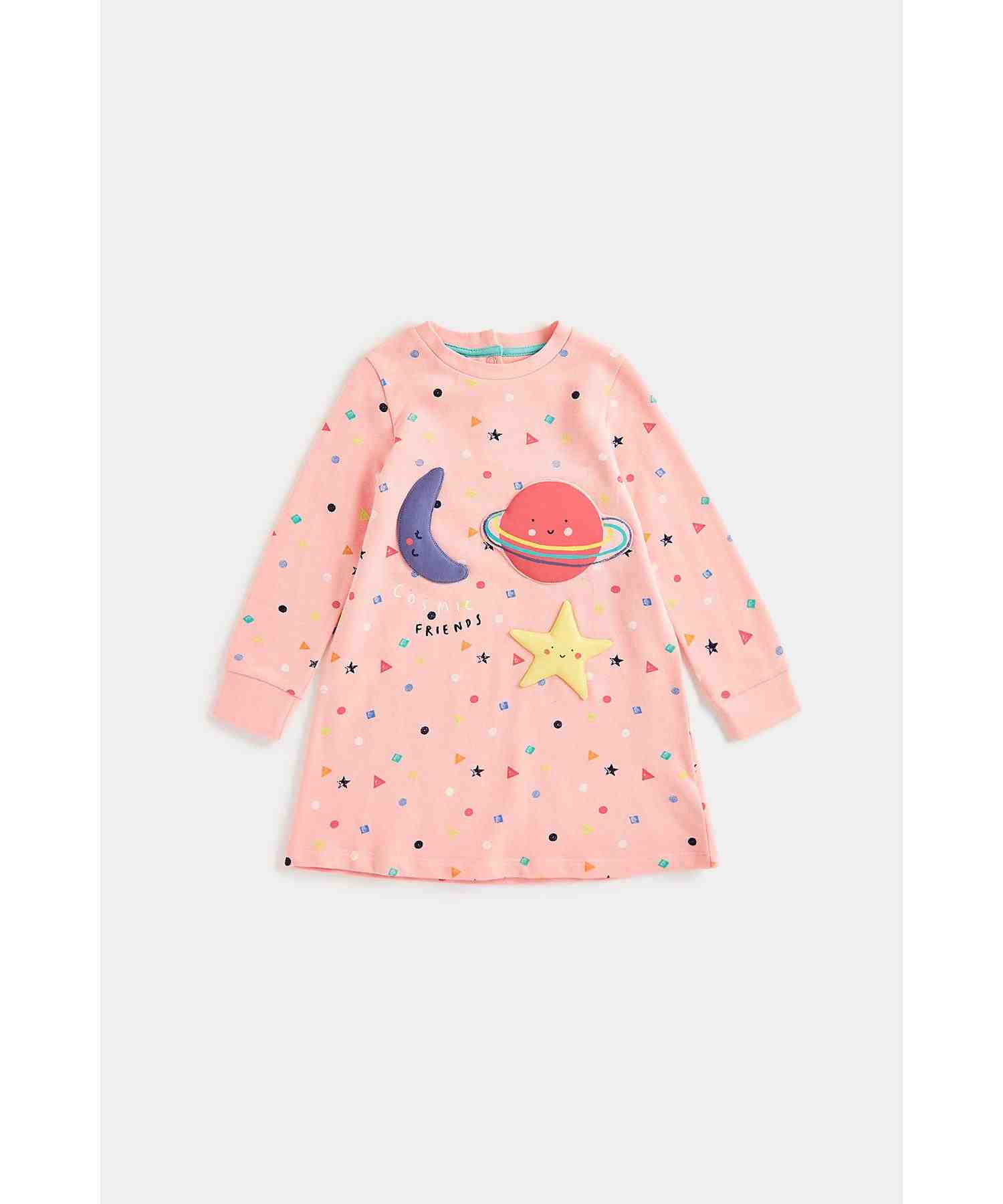 Mothercare Girls 100% Cotton Ribbed Cuffs Dress - Pink