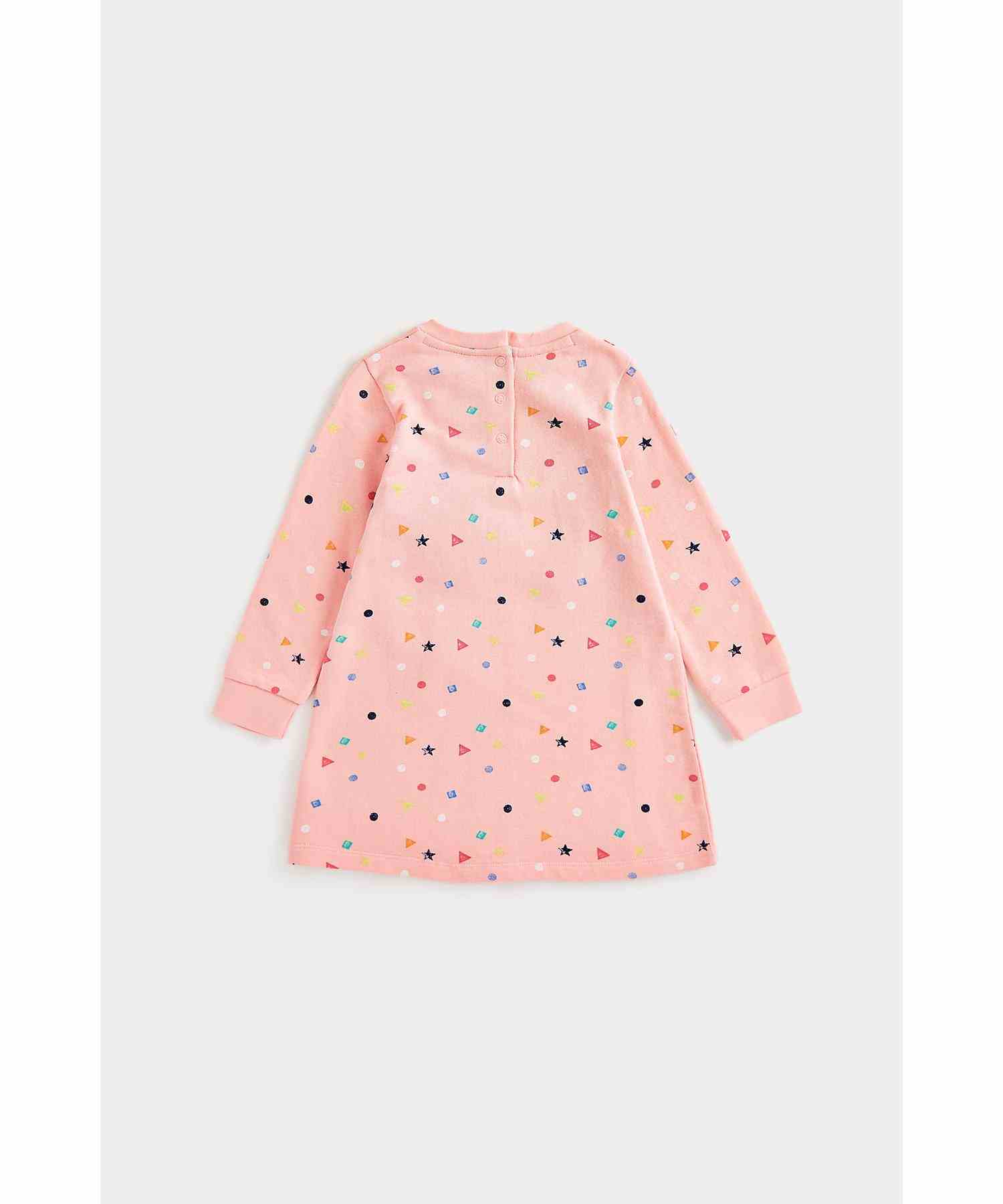 Mothercare Girls 100% Cotton Ribbed Cuffs Dress - Pink