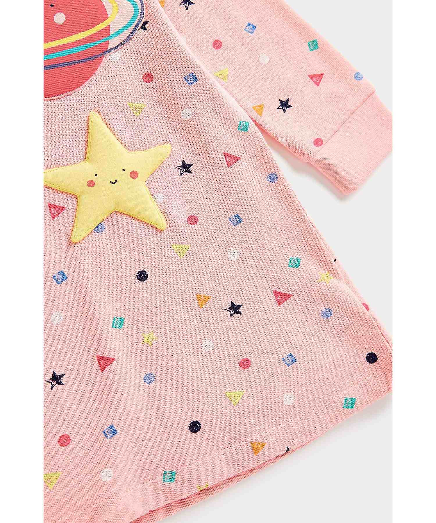 Mothercare Girls 100% Cotton Ribbed Cuffs Dress - Pink