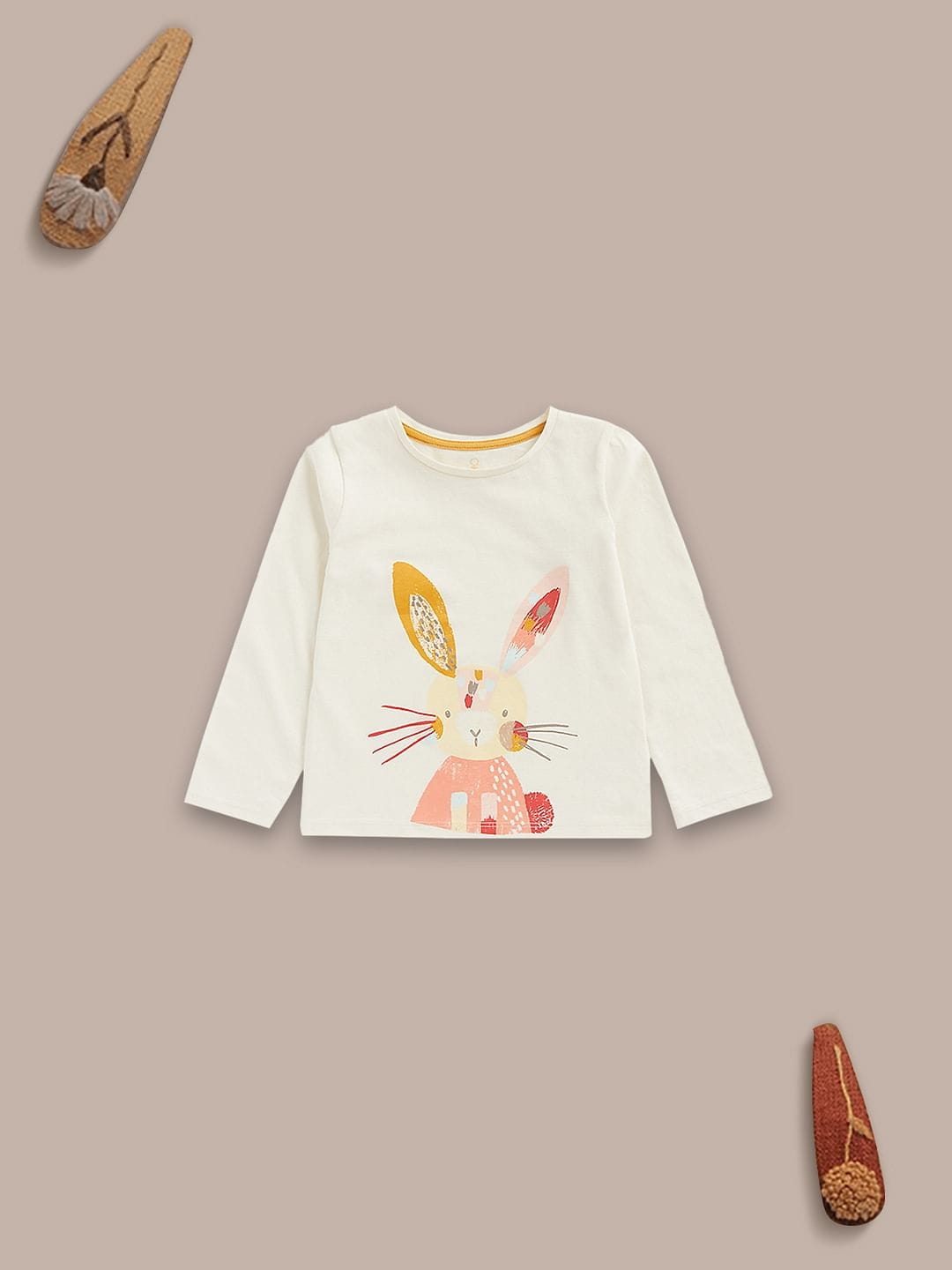 Mothercare | Girls Full Sleeves T Shirts Bunny Print-Cream 0