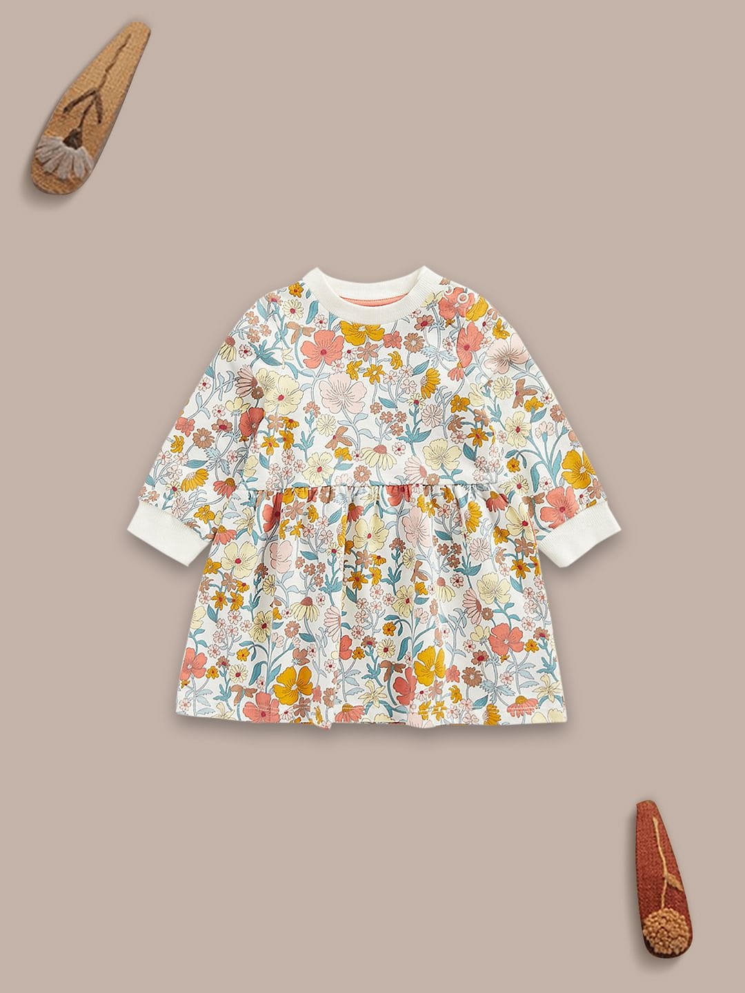 Mothercare | Girls Full Sleeves Dress Floral All Over Print-Multicolor 0