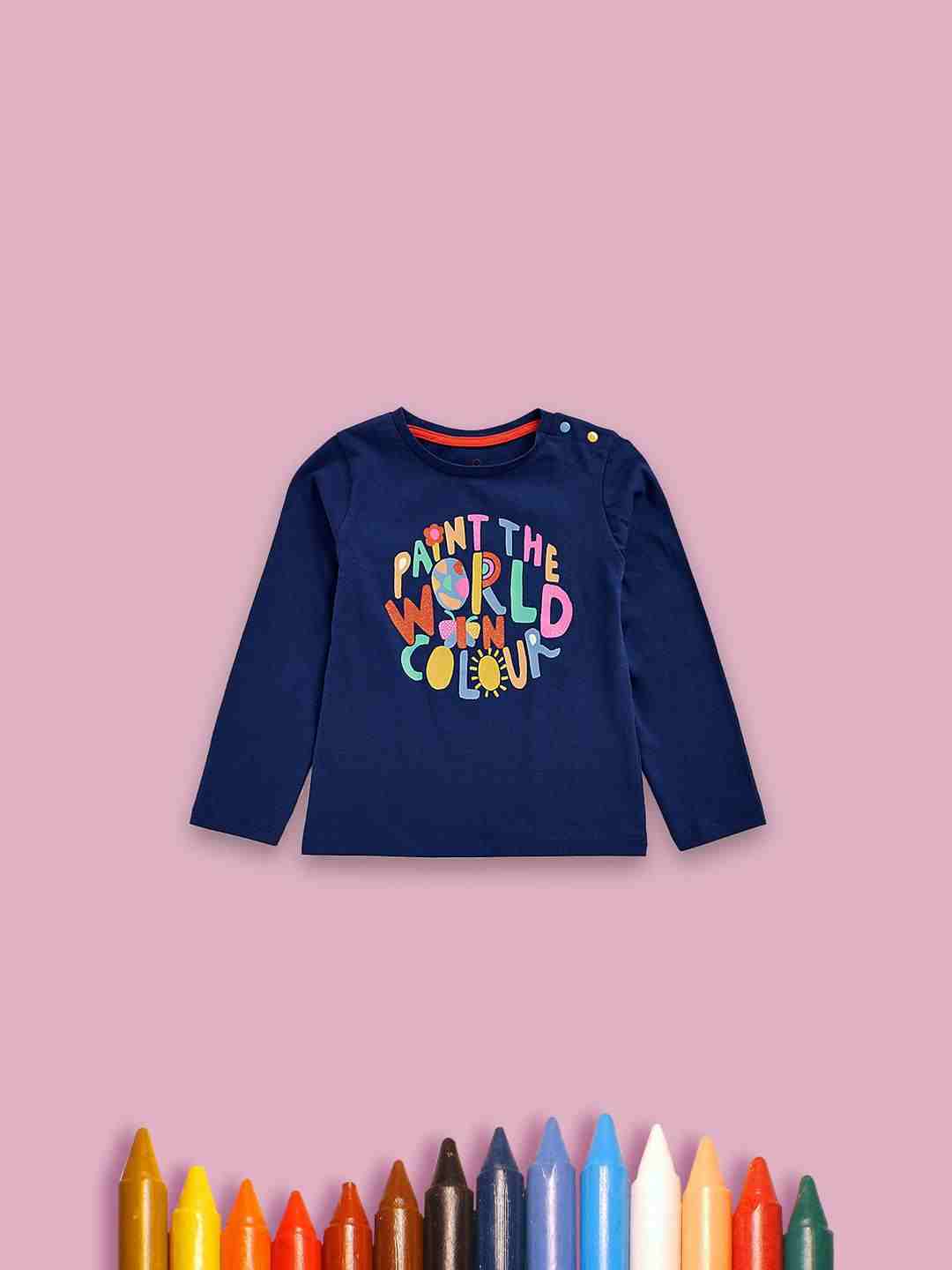 Mothercare Girls 100% Cotton Printed T-Shirt - Blue