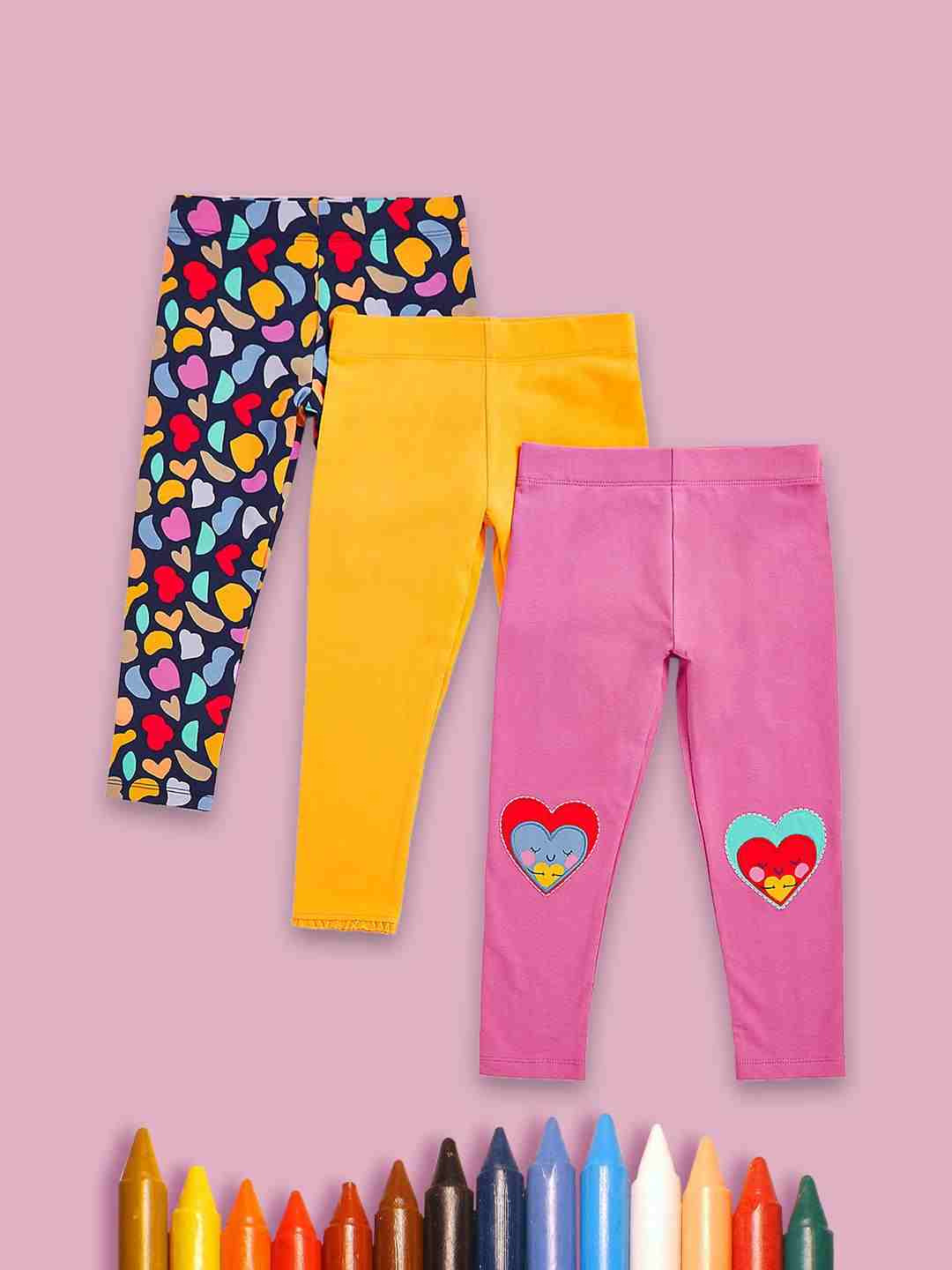 Mothercare Girls Wide Elasticated Waistbands Leggings - Pack of 3 - Multicolor