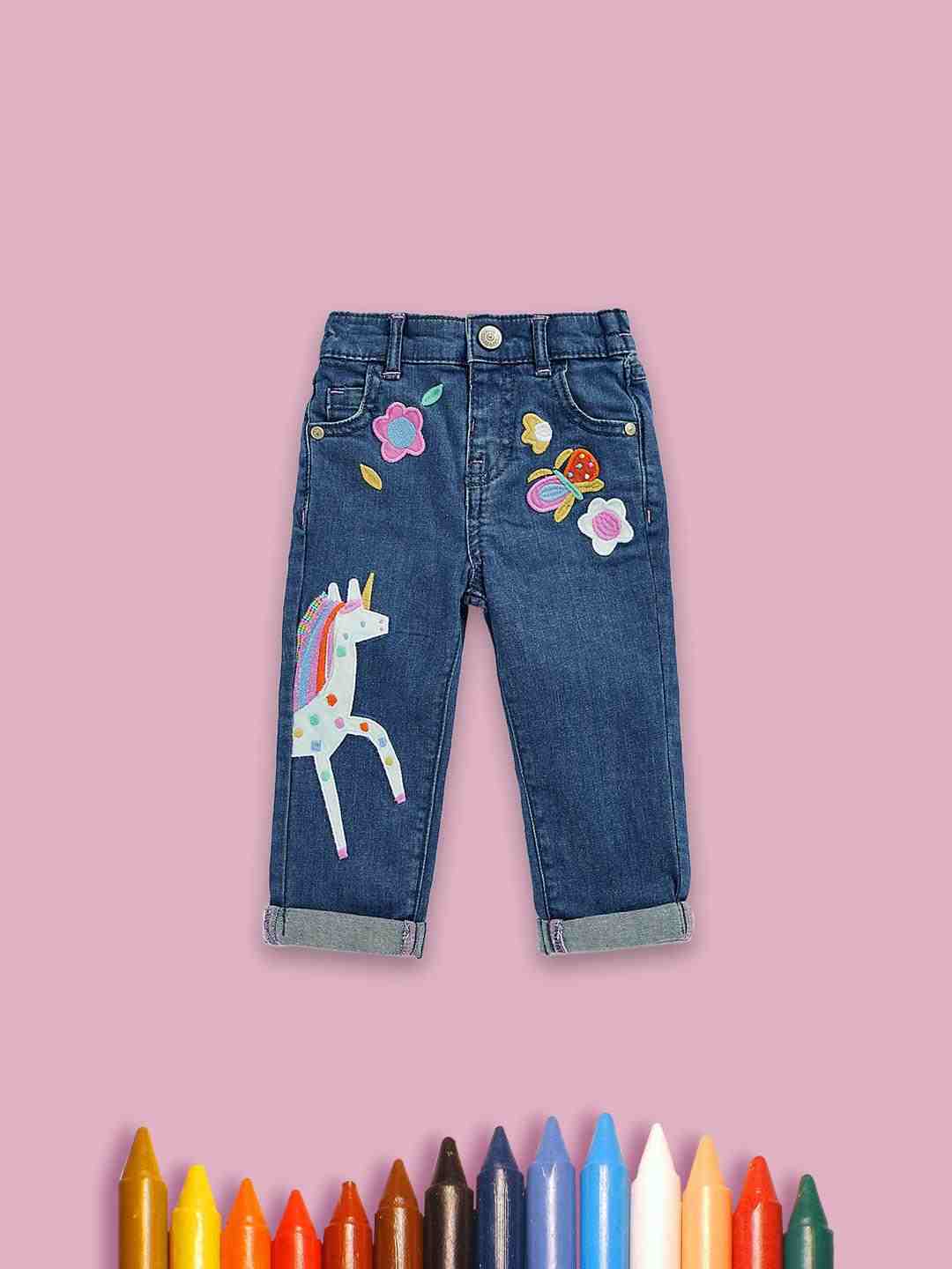 Mothercare Girls Mock Fly with Popper Fastening Jeans - Blue