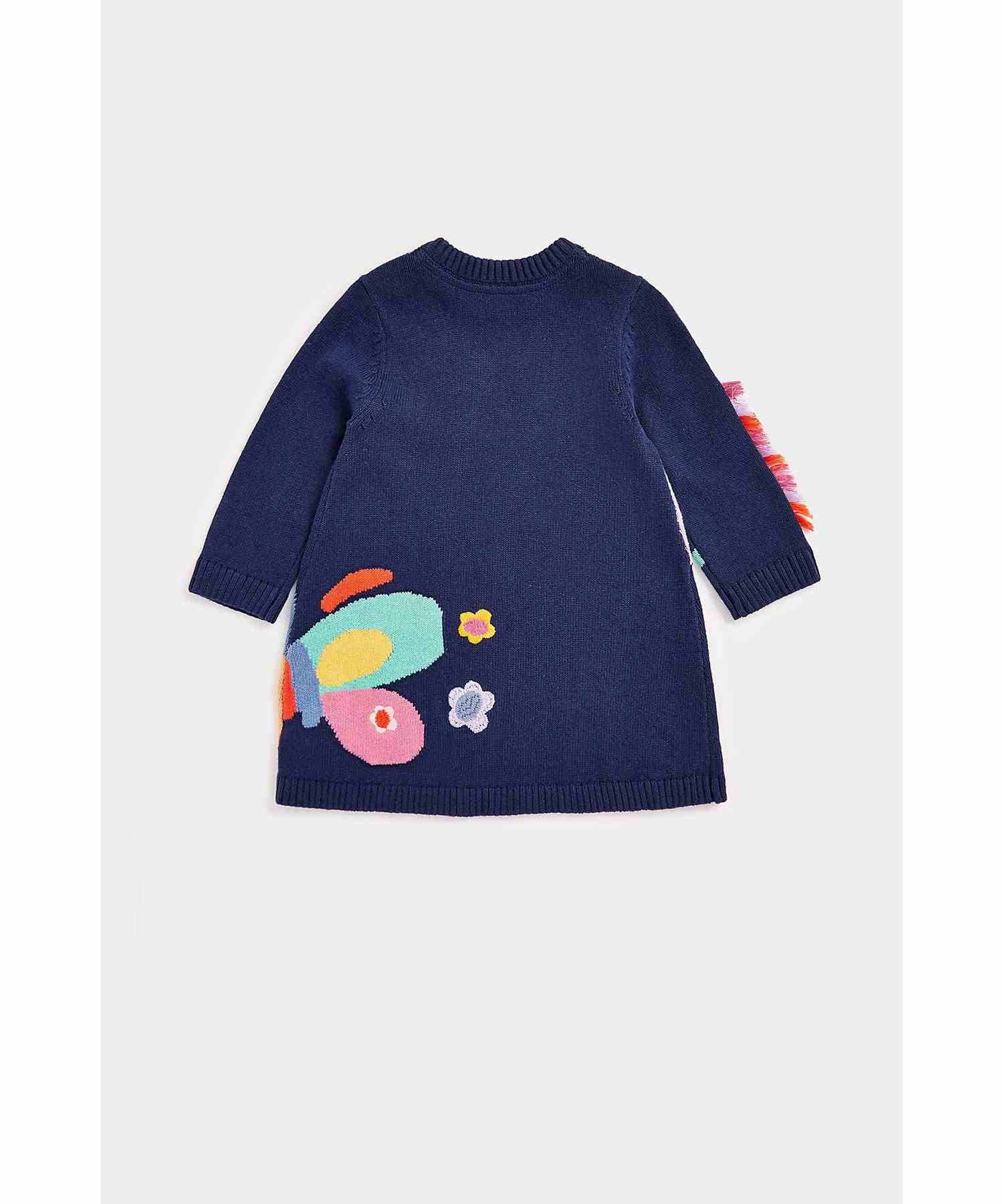 Mothercare Girls 100% Cotton Cotton Knit Dress with Embroidery Dress with Socks - Multicolor