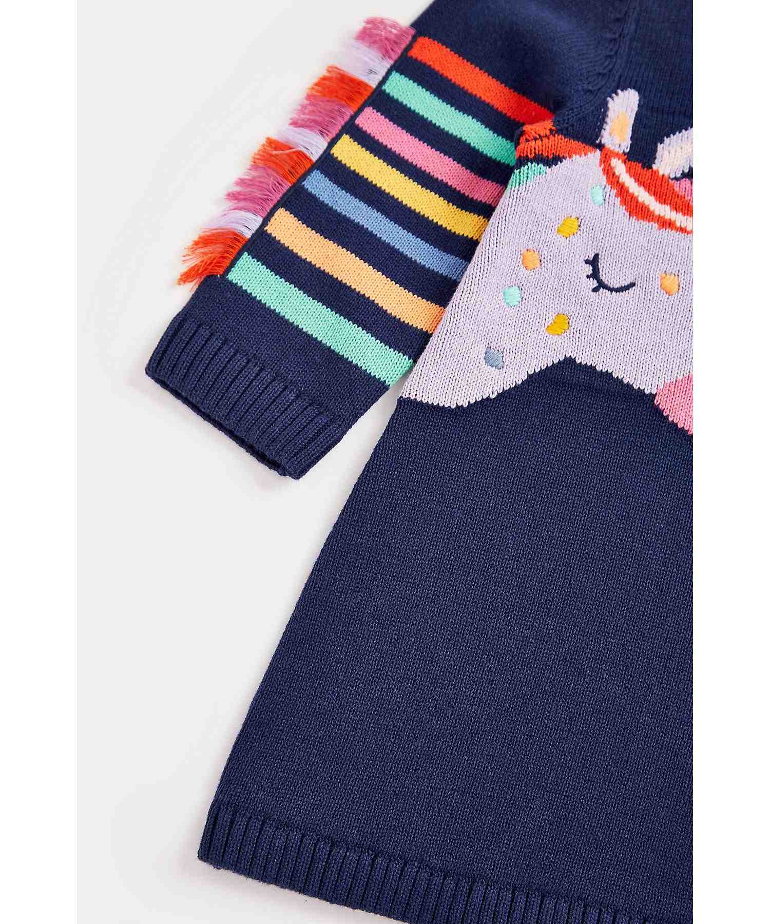 Mothercare Girls 100% Cotton Cotton Knit Dress with Embroidery Dress with Socks - Multicolor