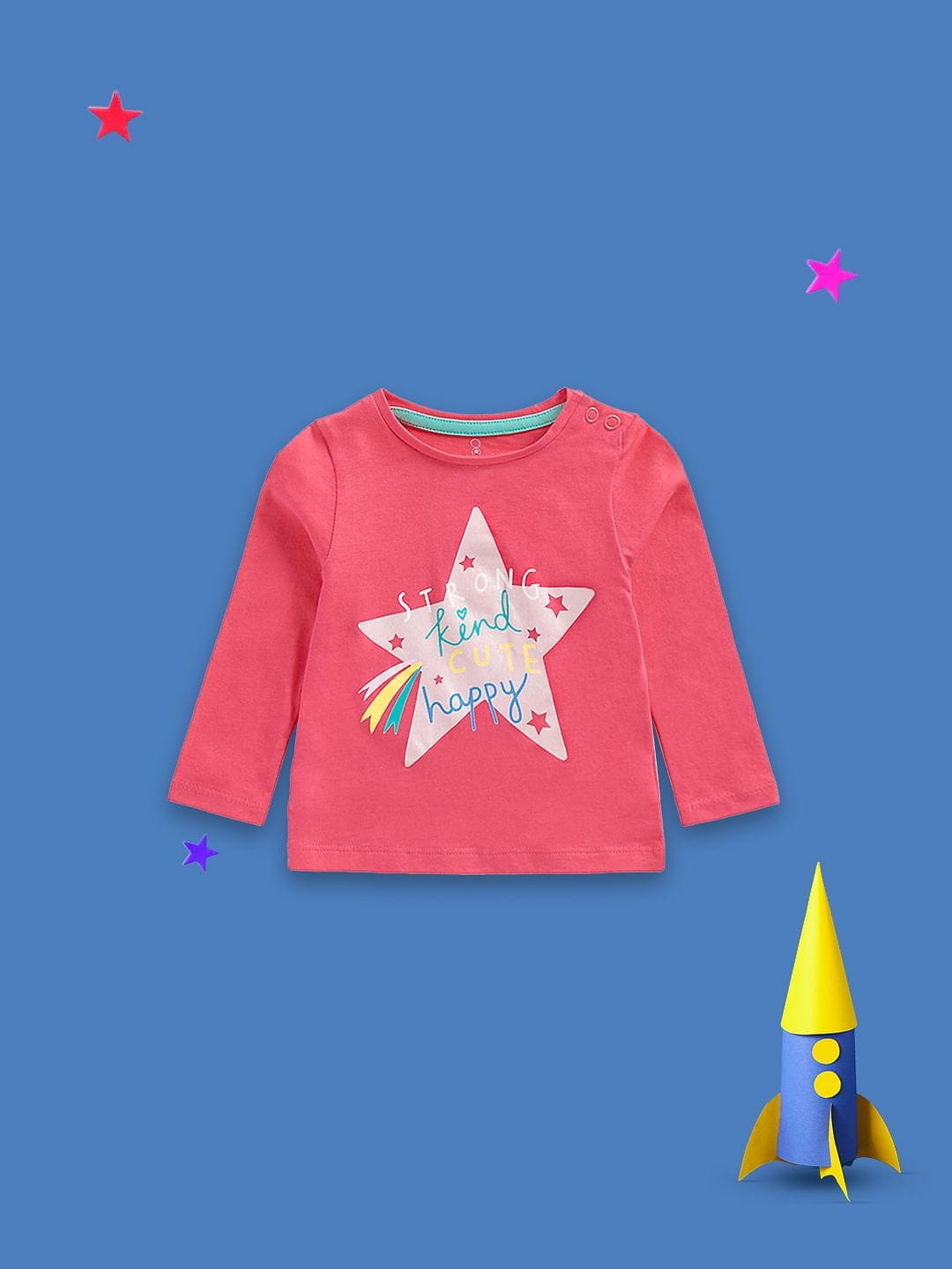Mothercare | Girls Full Sleeves T Shirts Star Slogan Print-Pink 0