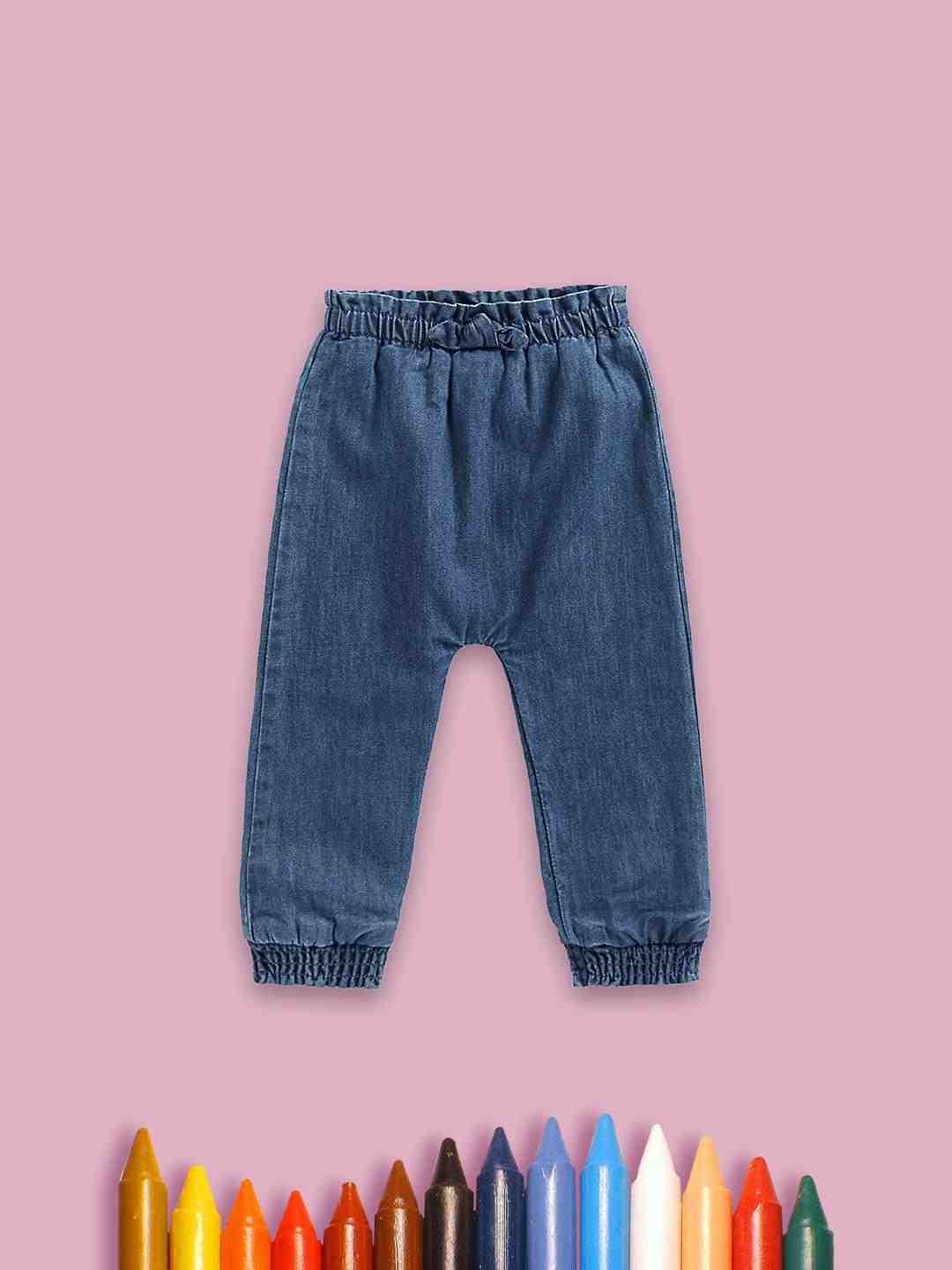 Mothercare Girls 100% Cotton Fabric Bow At The Waist Jeans - Blue